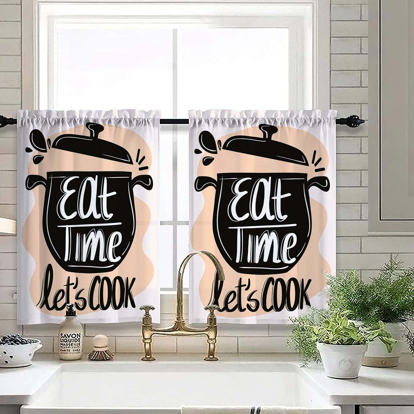 Velvet Kitchen Window Curtain, 2 Pieces, 145×100 Cm - Multicolor