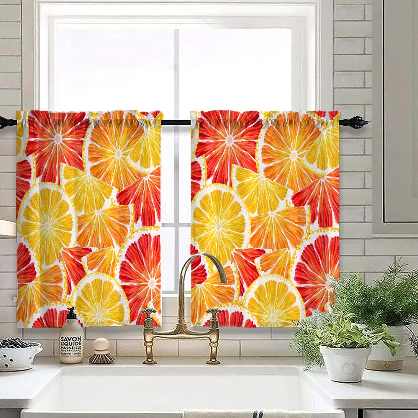 Velvet Kitchen Window Curtain, 2 Pieces, 145×100 Cm - Multicolor