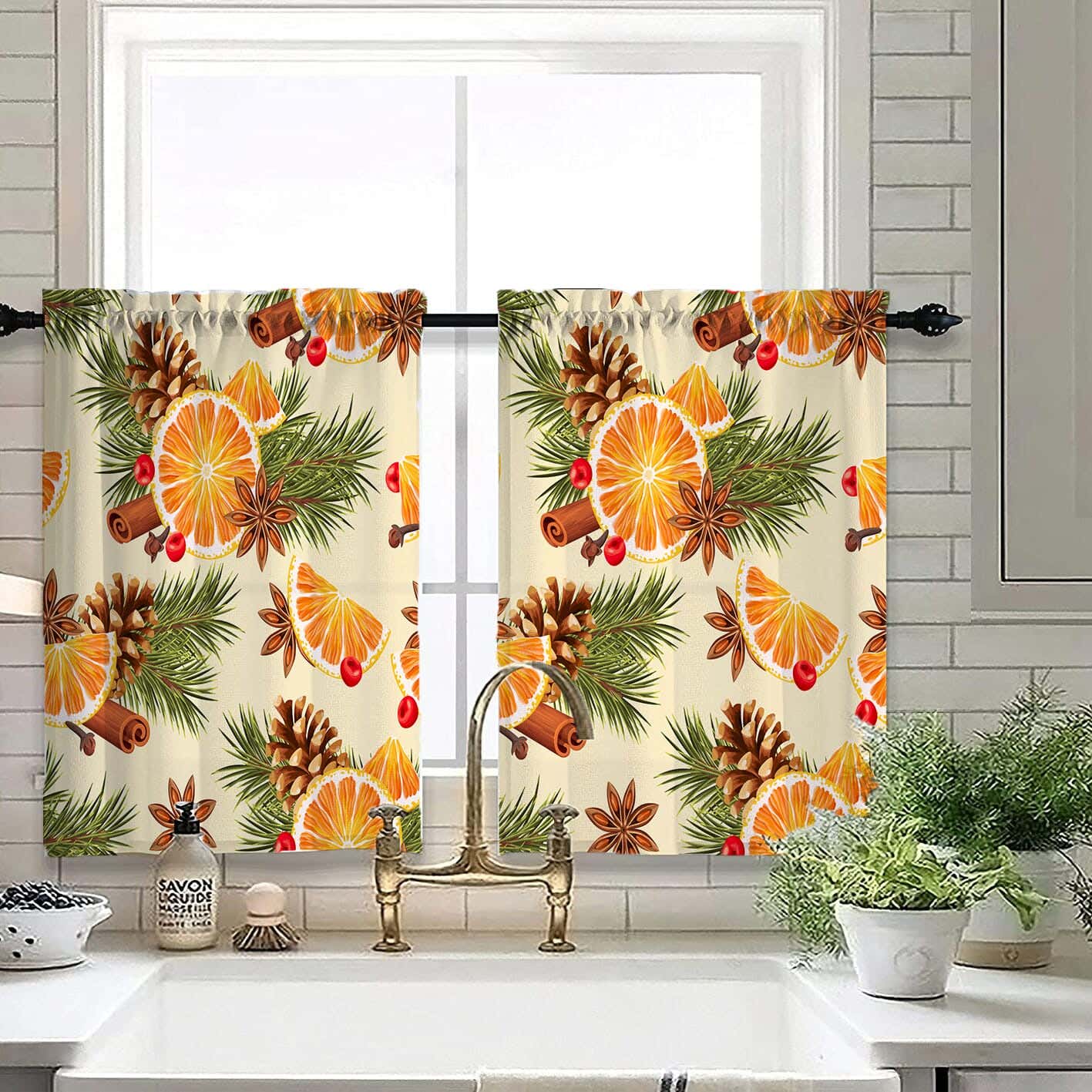 Velvet Kitchen Window Curtain, 2 Pieces, 145×100 Cm - Multicolor