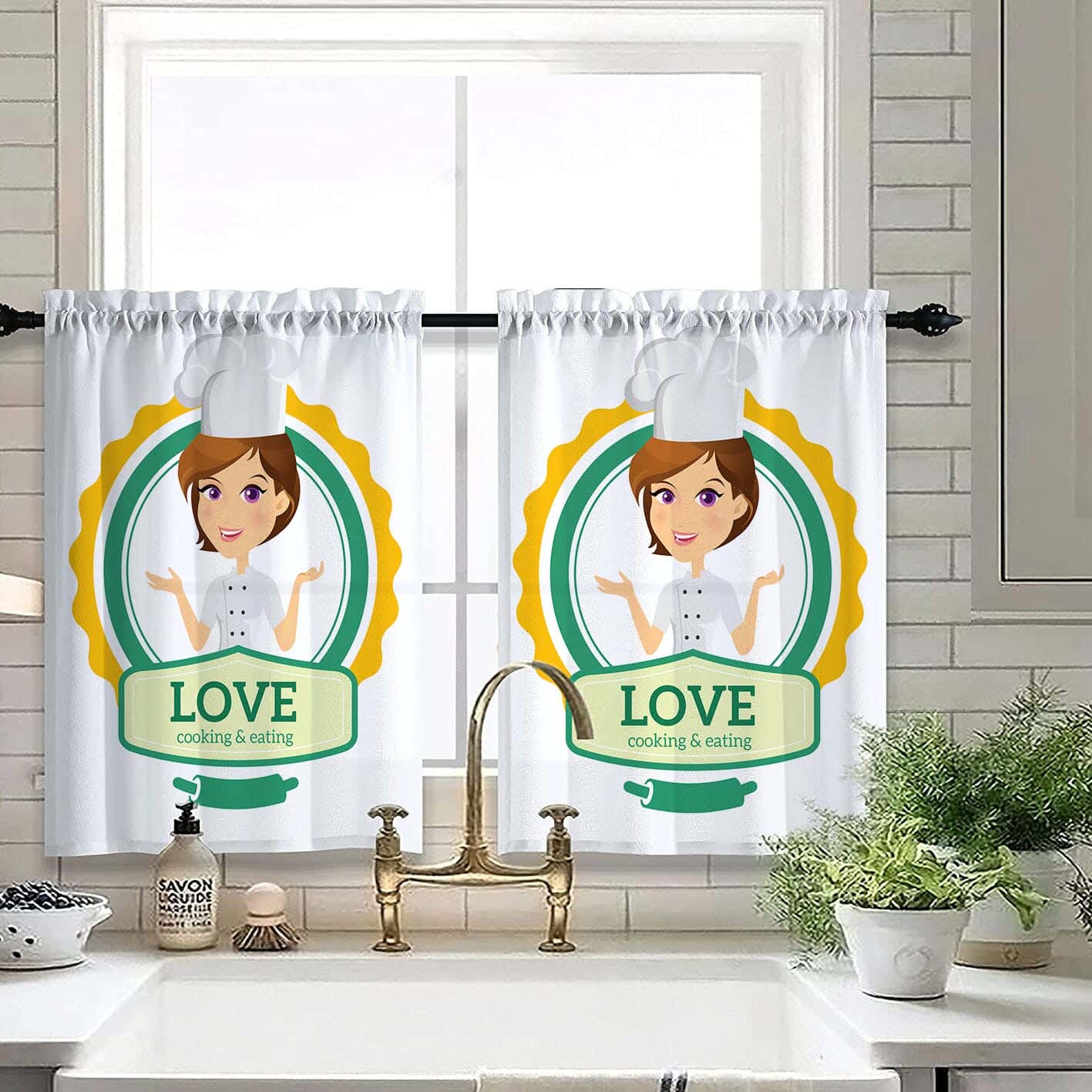 Velvet Kitchen Window Curtain, 2 Pieces, 145×100 Cm - Multicolor