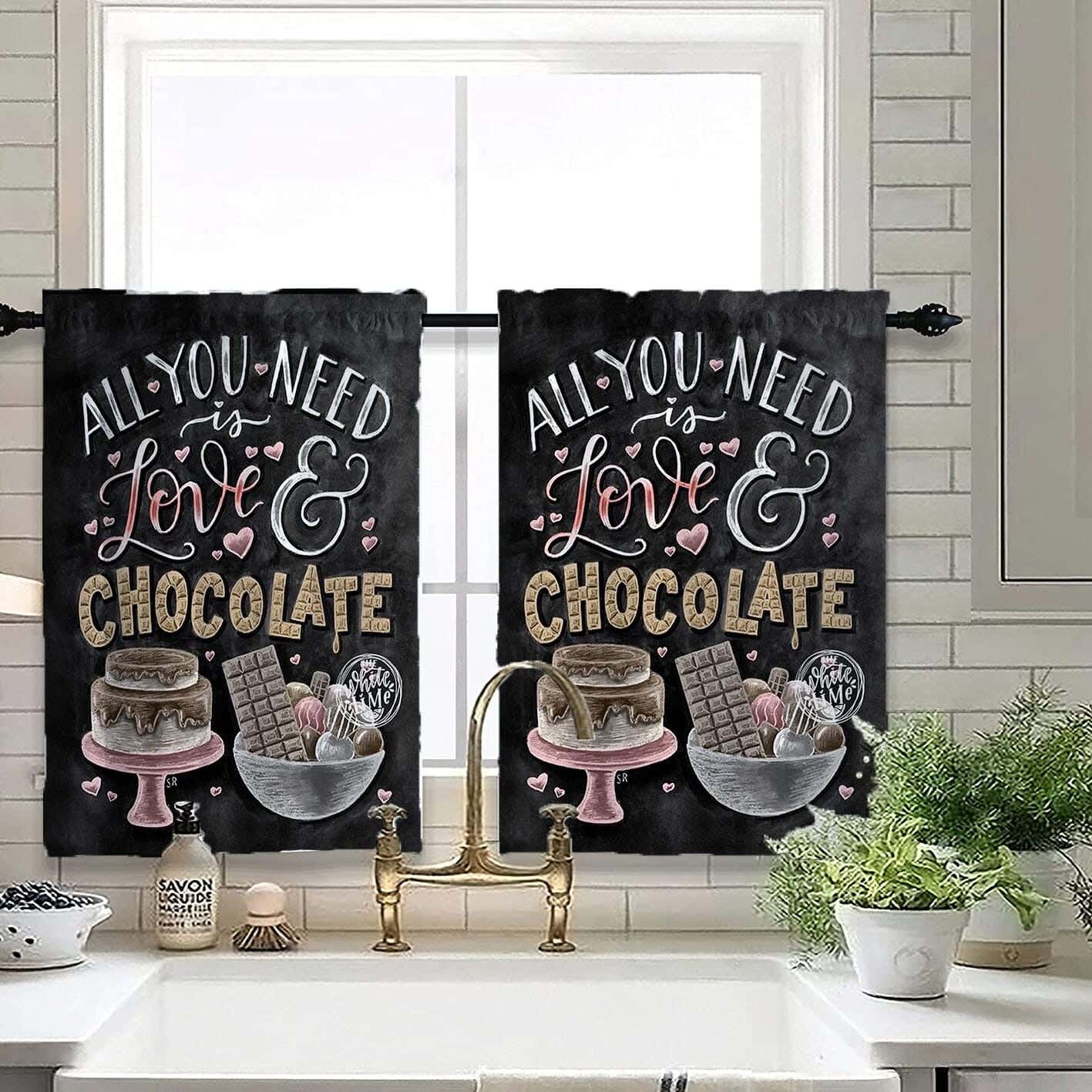 Velvet Kitchen Window Curtain, 2 Pieces, 145×100 Cm - Multicolor