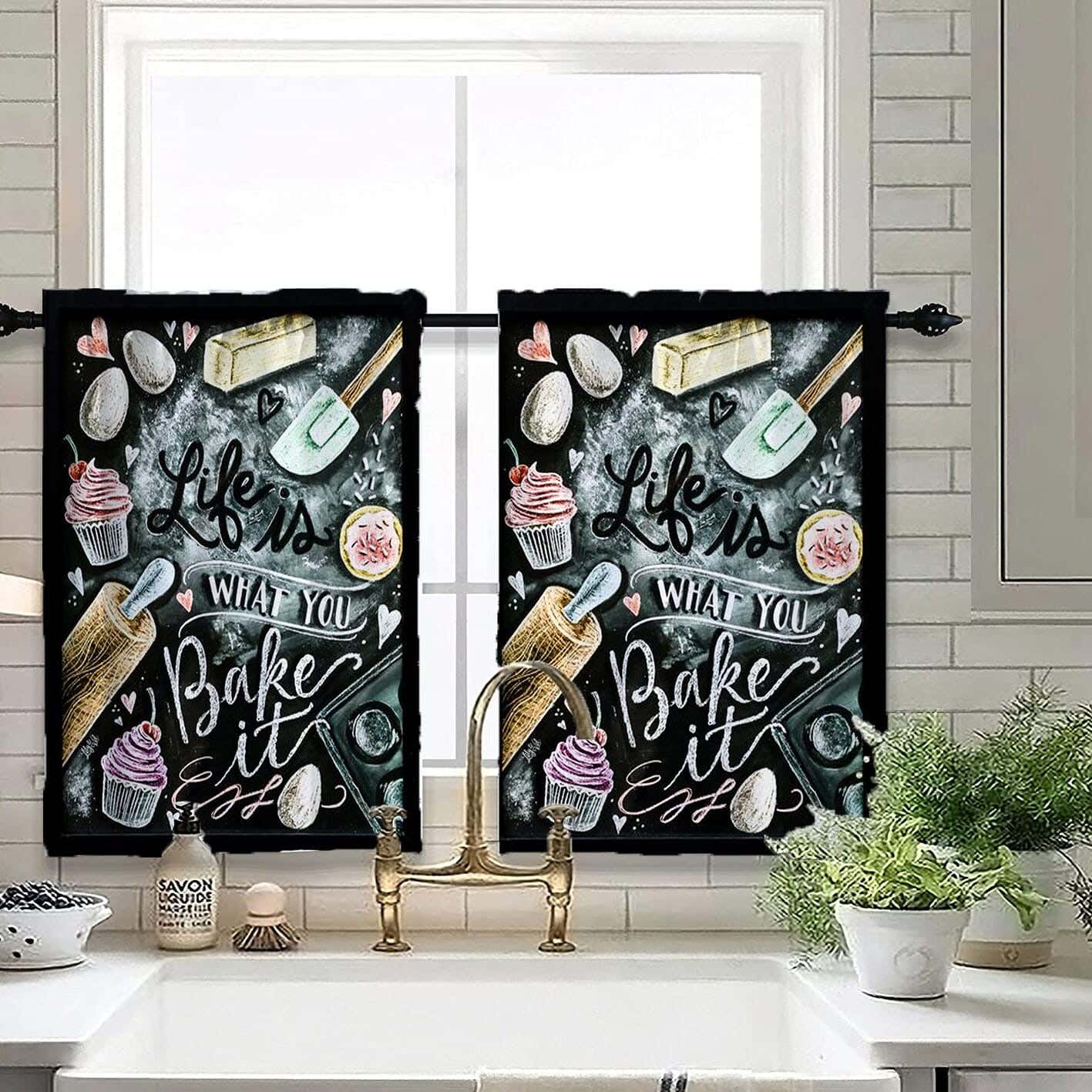 Velvet Kitchen Window Curtain, 2 Pieces, 145×100 Cm - Multicolor