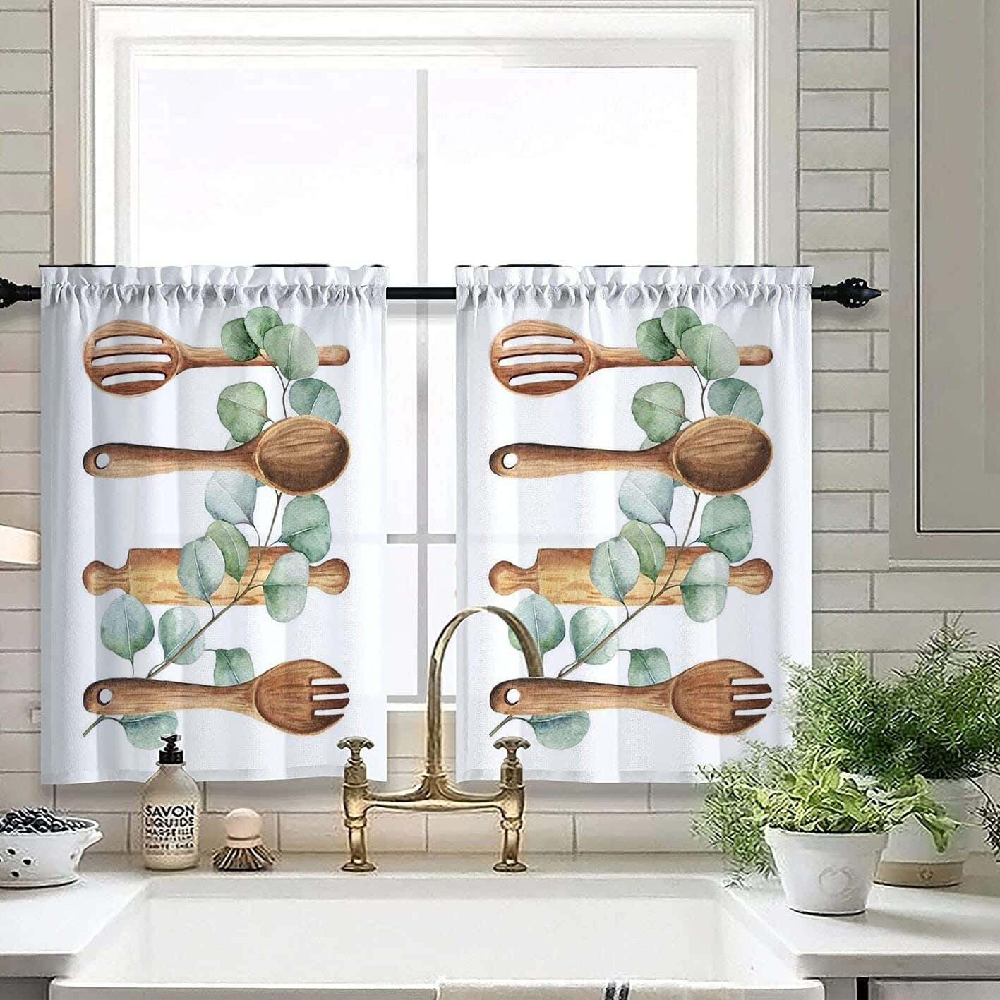 Velvet Kitchen Window Curtain, 2 Pieces, 145×100 Cm - Multicolor