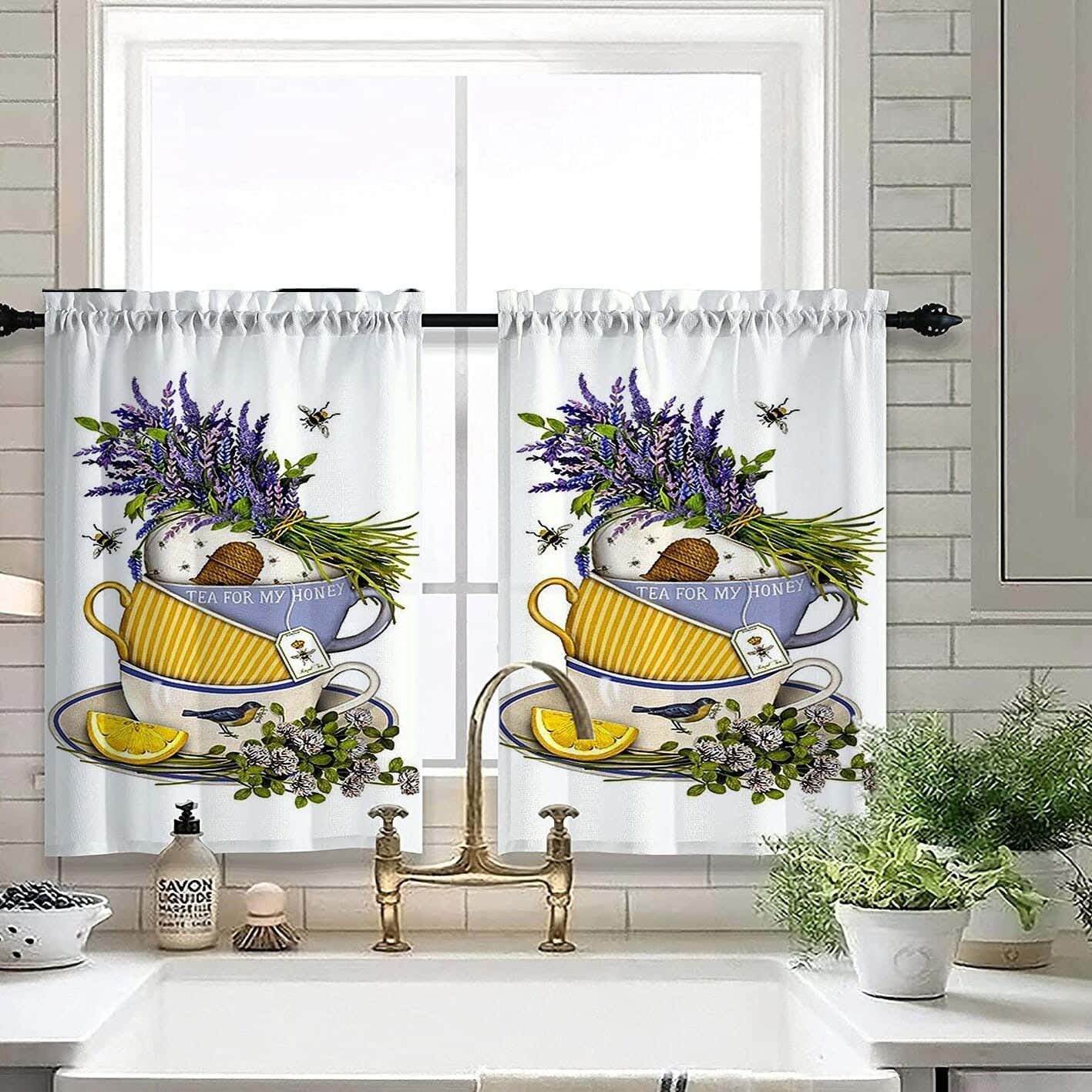 Velvet Kitchen Window Curtain, 2 Pieces, 145×100 Cm - Multicolor