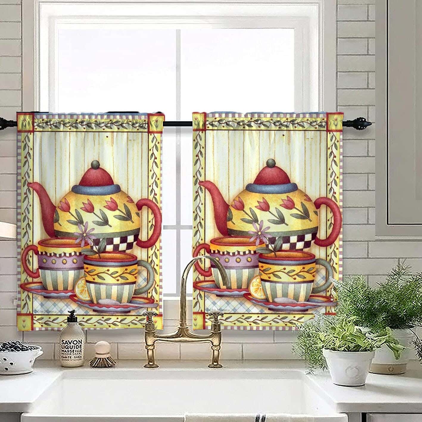 Velvet Kitchen Window Curtain, 2 Pieces, 145×100 Cm - Multicolor