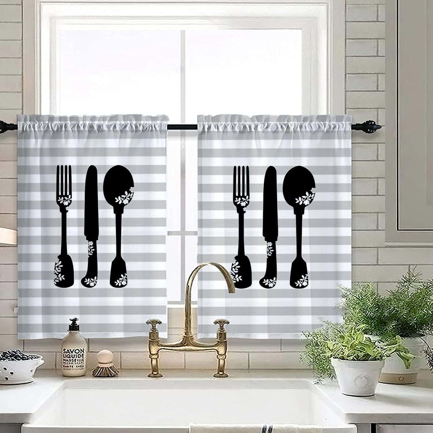 Velvet Kitchen Window Curtain, 2 Pieces, 145×100 Cm - Multicolor