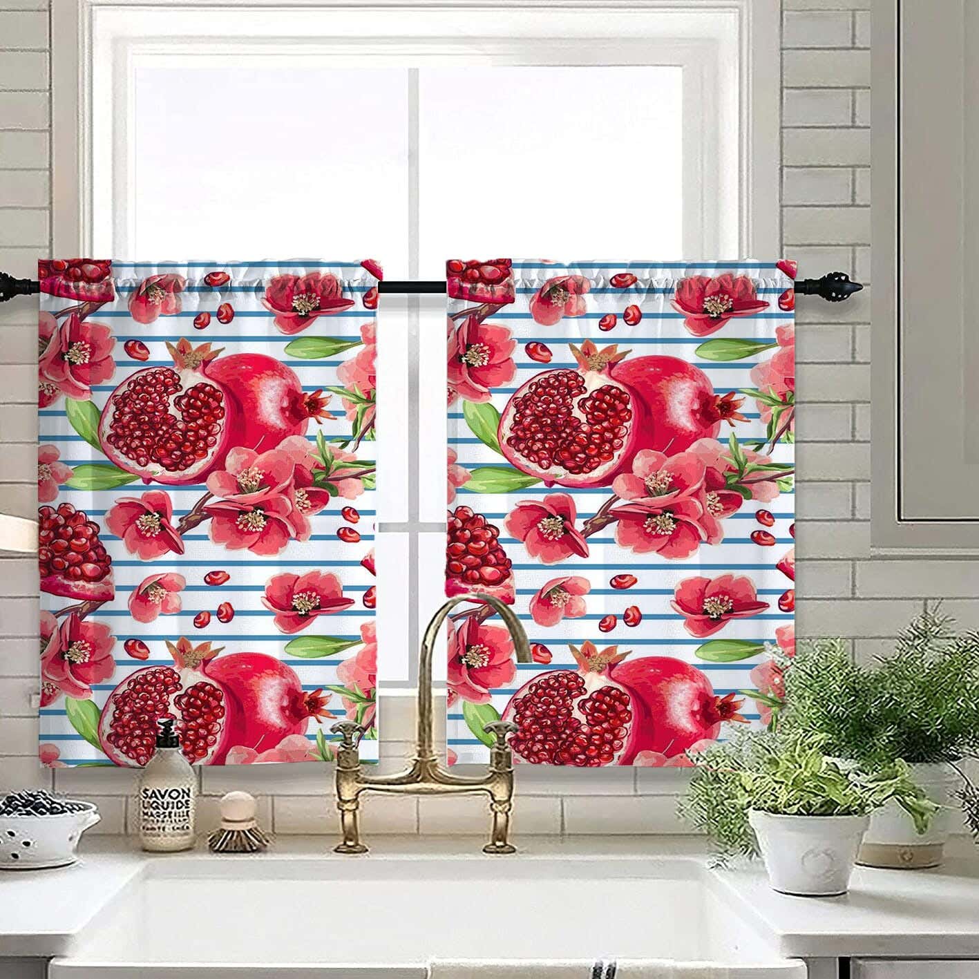 Velvet Kitchen Window Curtain, 2 Pieces, 145×100 Cm - Multicolor