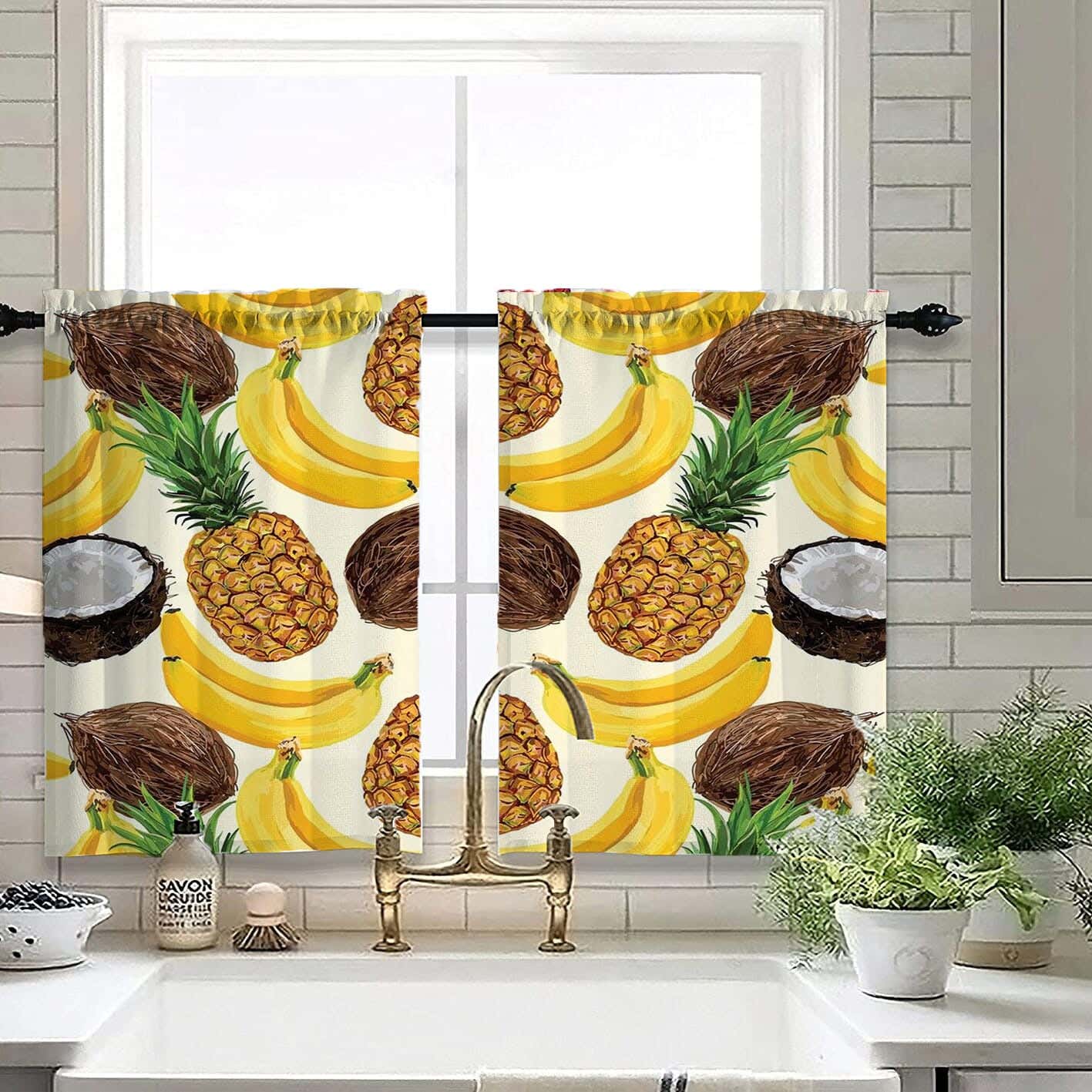 Velvet Kitchen Window Curtain, 2 Pieces, 145×100 Cm - Multicolor