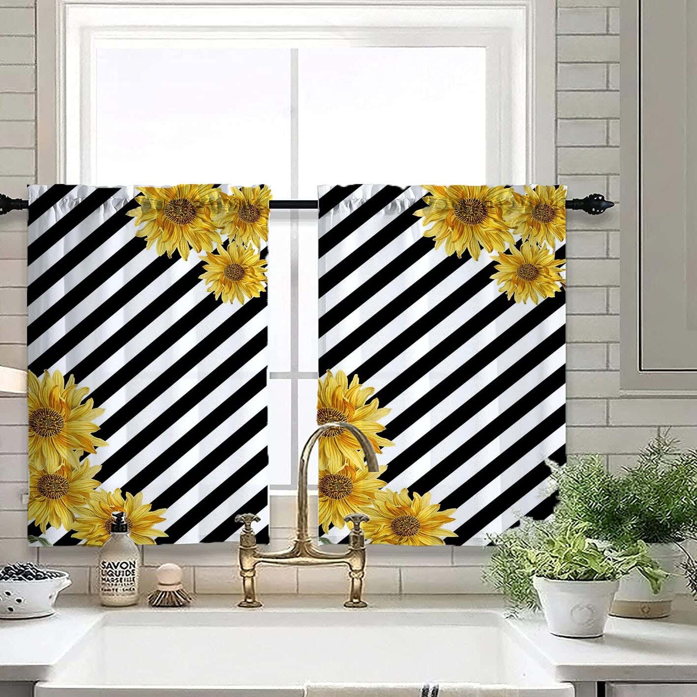 Velvet Kitchen Window Curtain, 2 Pieces, 145×100 Cm - Multicolor