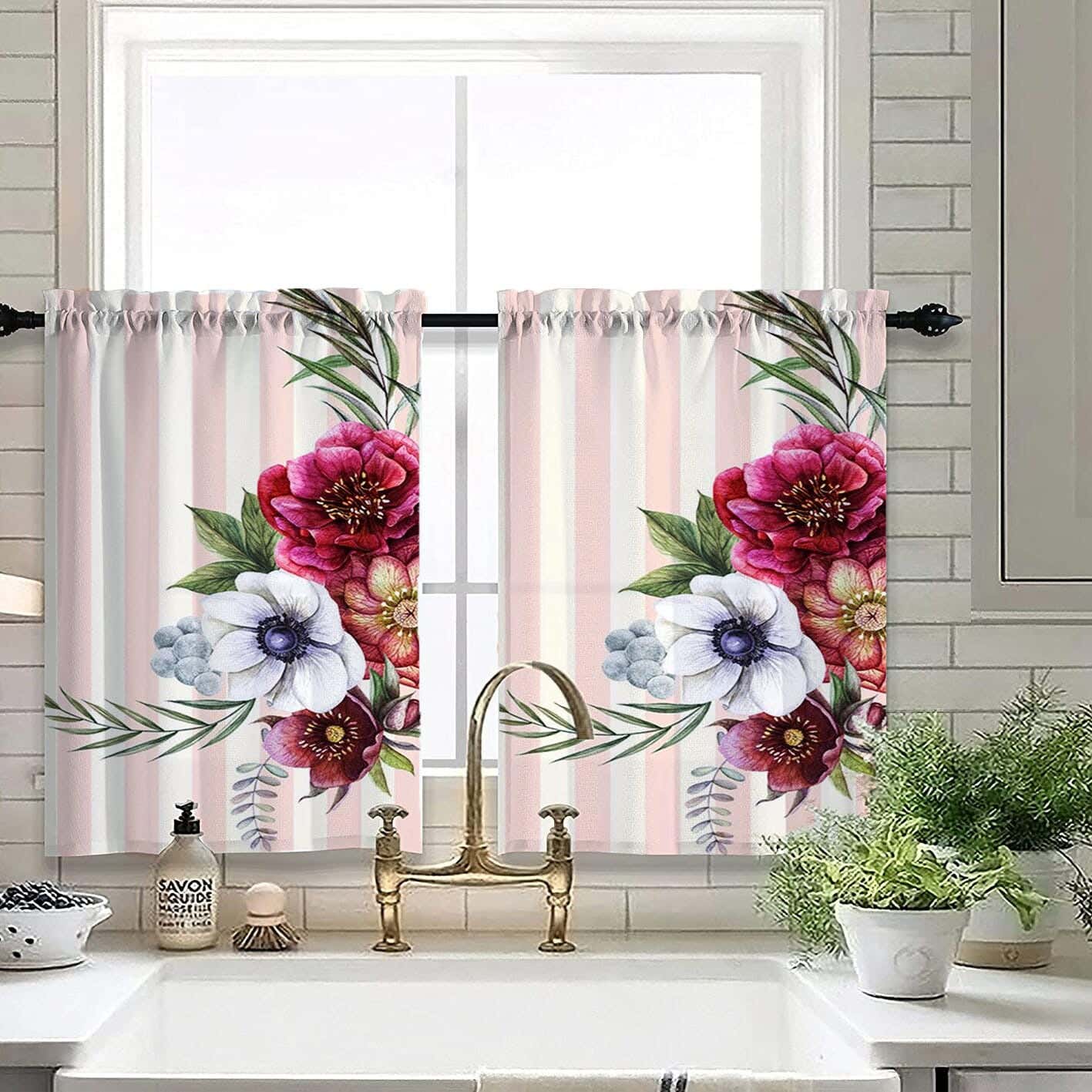 Velvet Kitchen Window Curtain, 2 Pieces, 145×100 Cm - Multicolor