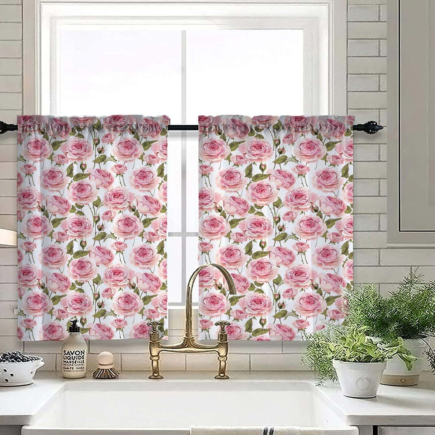 Velvet Kitchen Window Curtain, 2 Pieces, 145×100 Cm - Multicolor