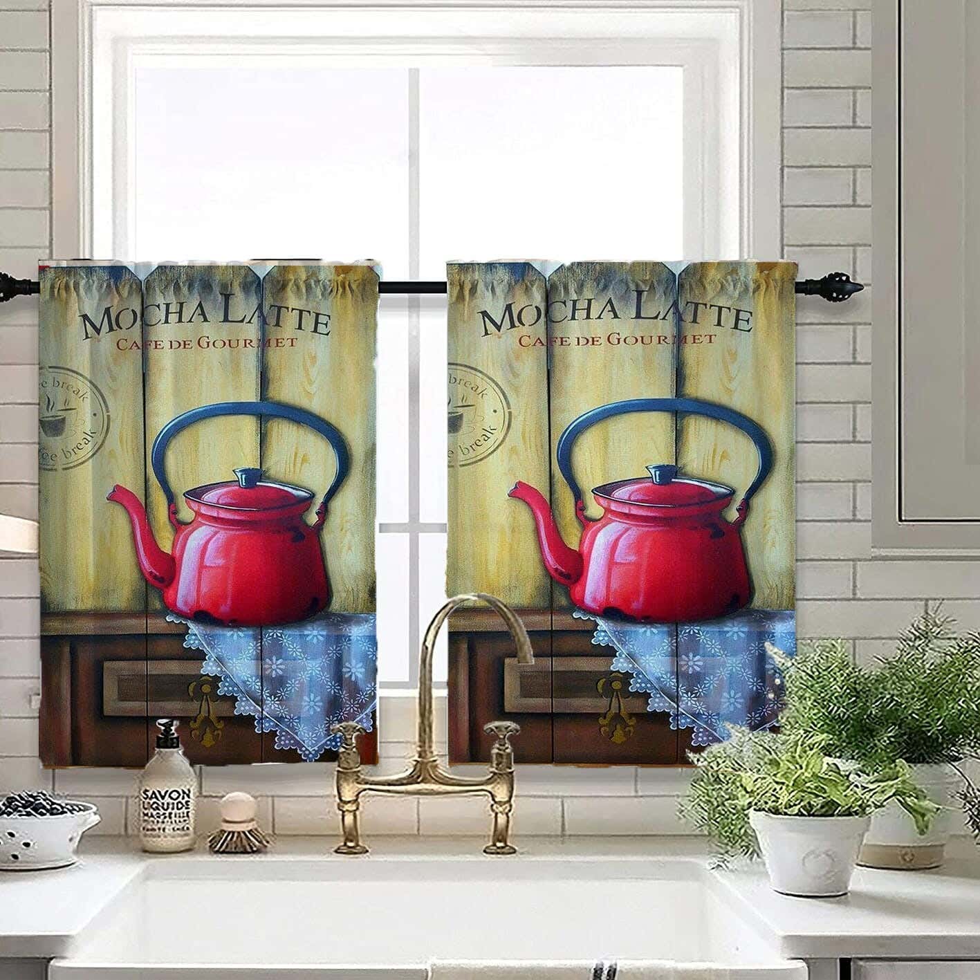 Velvet Kitchen Window Curtain, 2 Pieces, 145×100 Cm - Multicolor