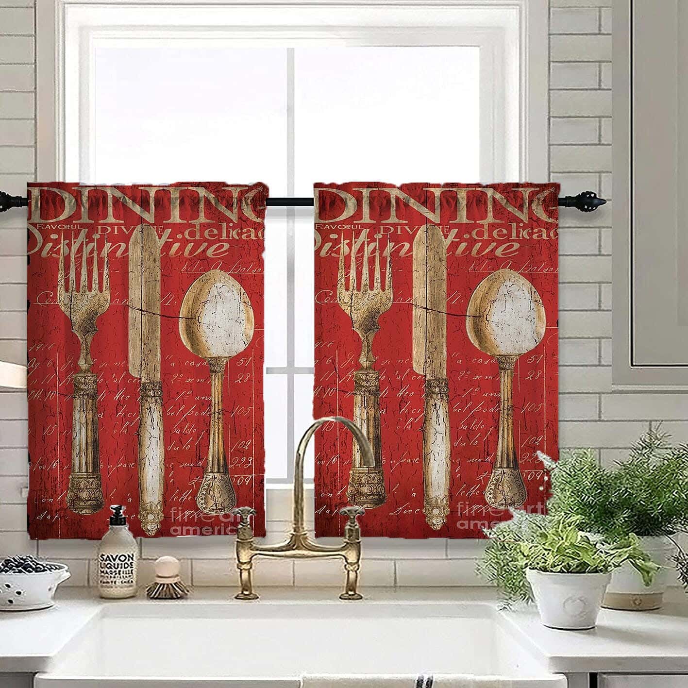 Velvet Kitchen Window Curtain, 2 Pieces, 145×100 Cm - Multicolor