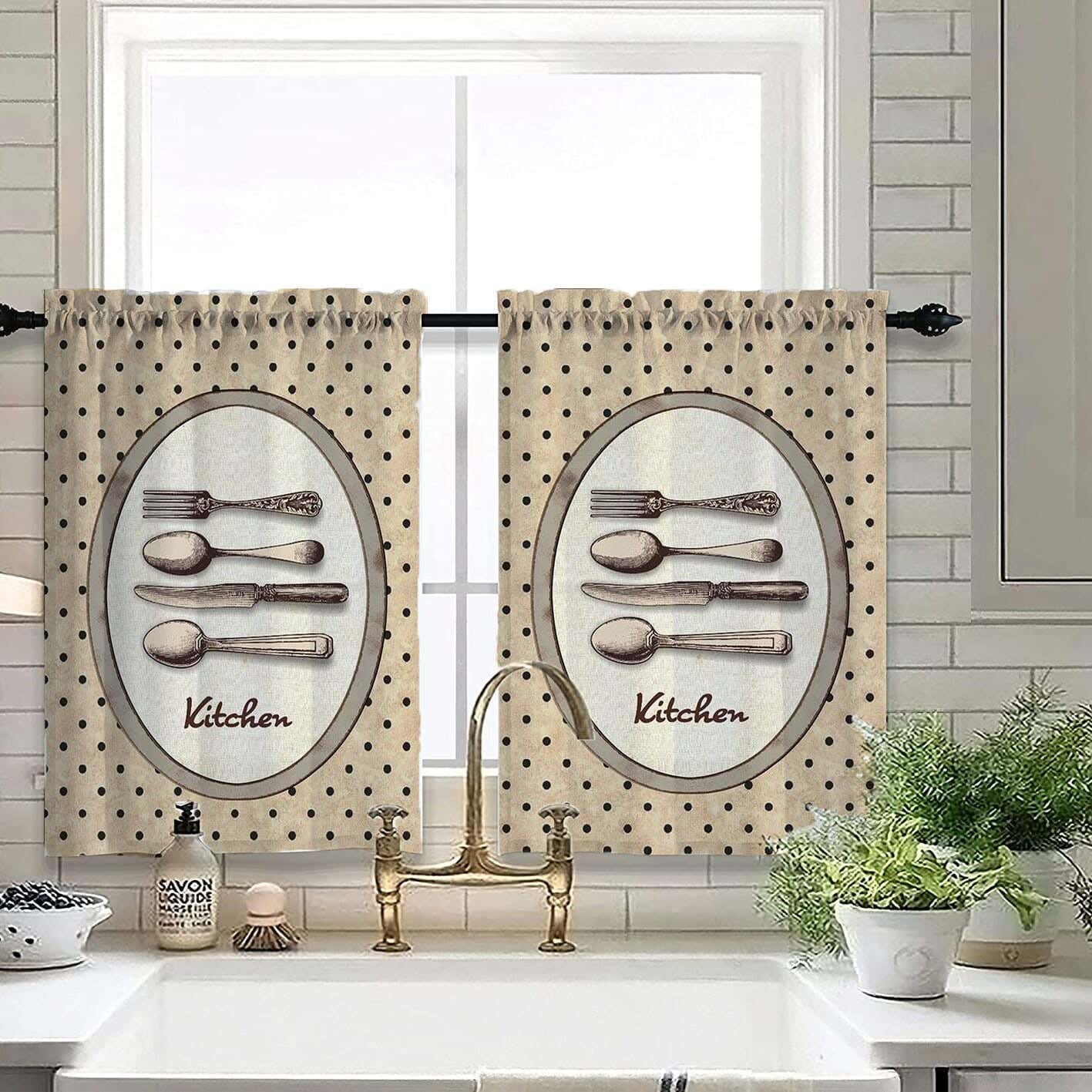 Velvet Kitchen Window Curtain, 2 Pieces, 145×100 Cm - Multicolor