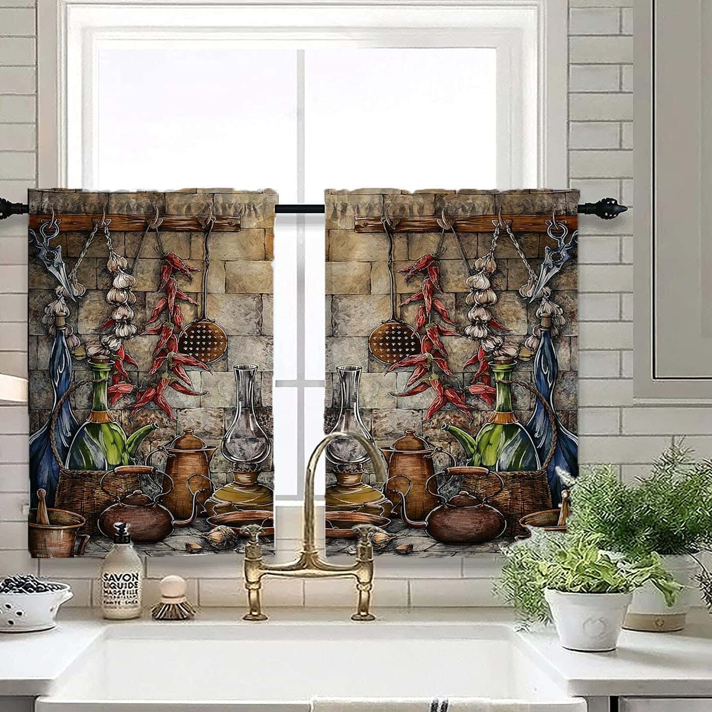 Velvet Kitchen Window Curtain, 2 Pieces, 145×100 Cm - Multicolor
