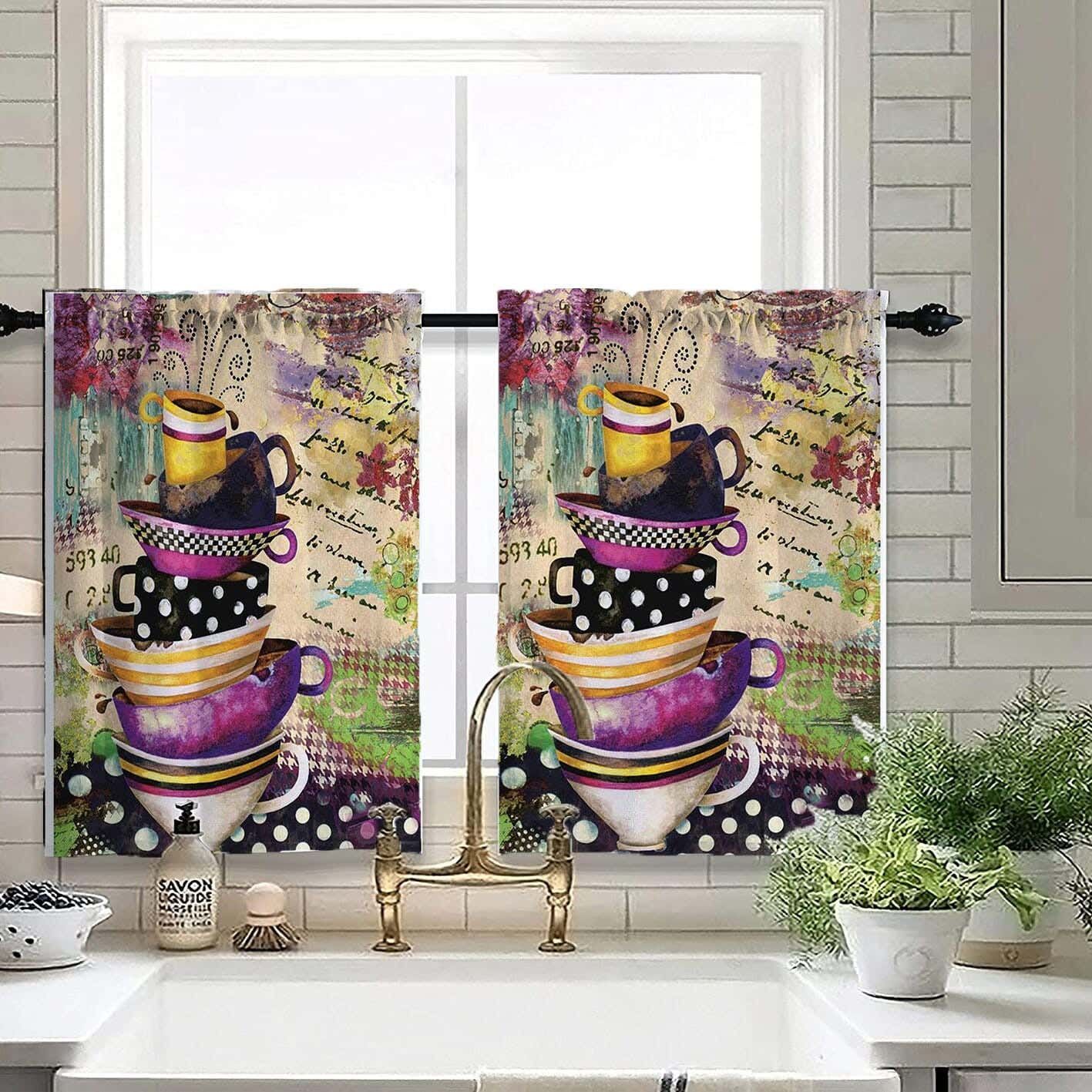 Velvet Kitchen Window Curtain, 2 Pieces, 145×100 Cm - Multicolor
