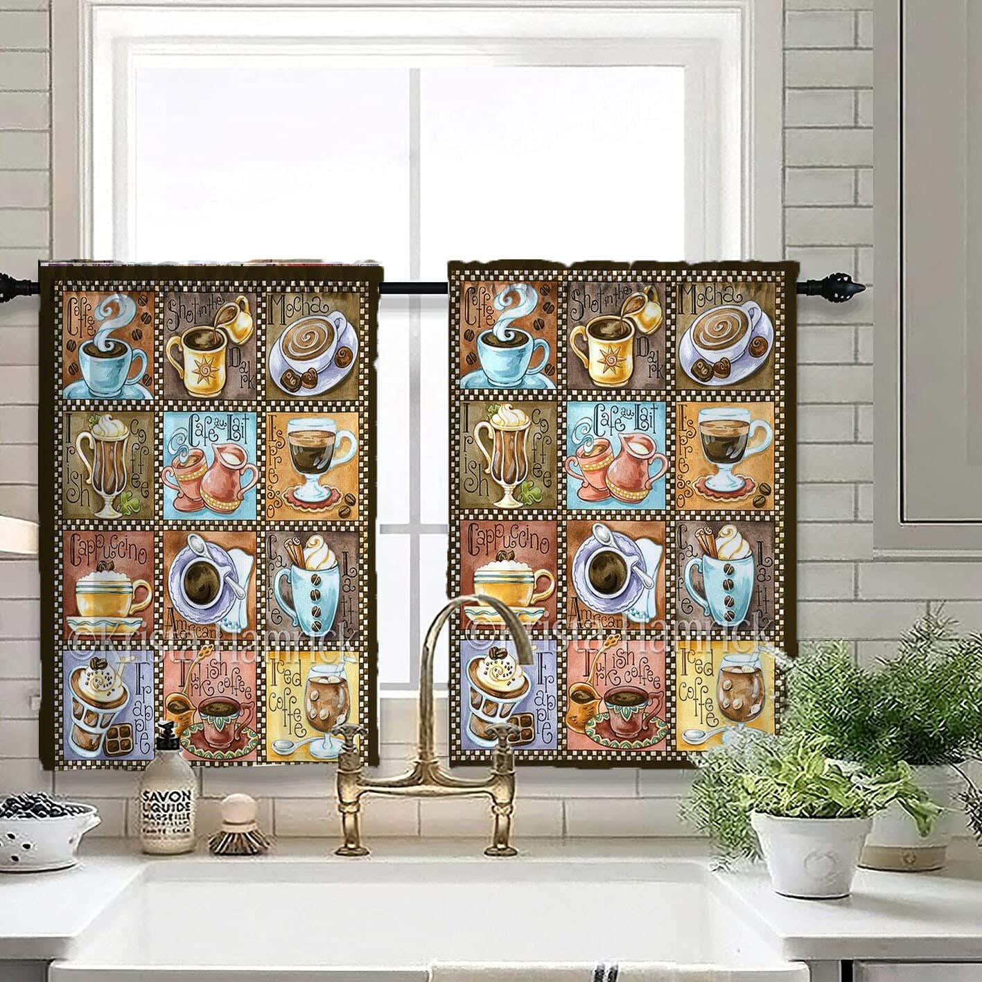 Velvet Kitchen Window Curtain, 2 Pieces, 145×100 Cm - Multicolor