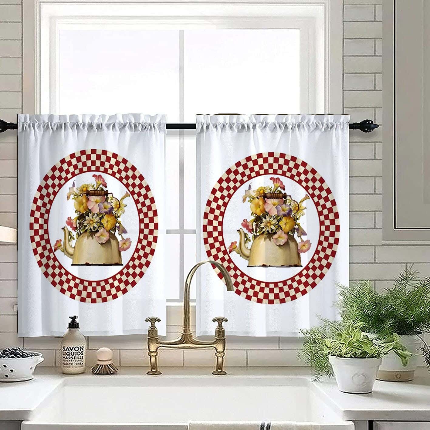 Velvet Kitchen Window Curtain, 2 Pieces, 145×100 Cm - Multicolor