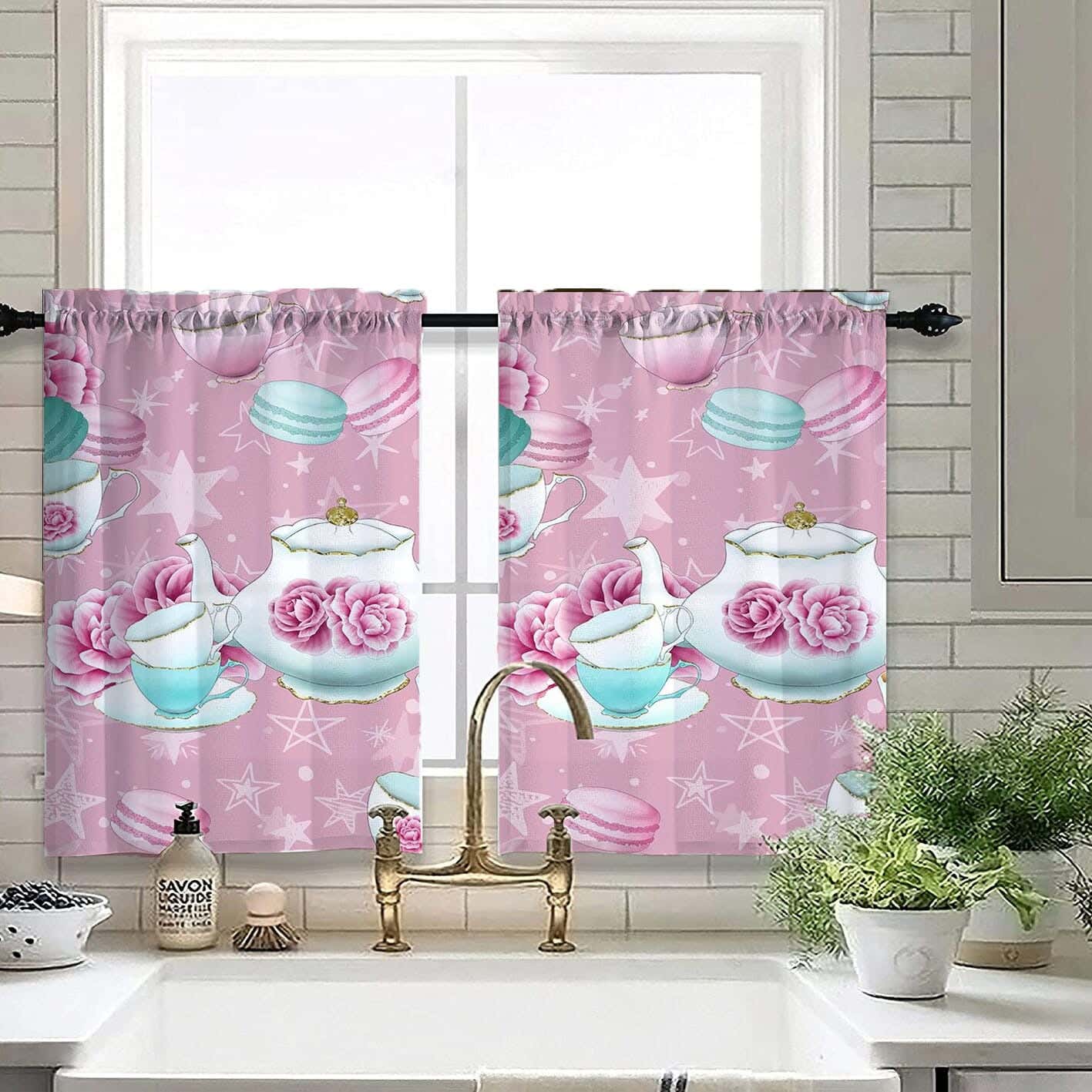 Velvet Kitchen Window Curtain, 2 Pieces, 145×100 Cm - Multicolor