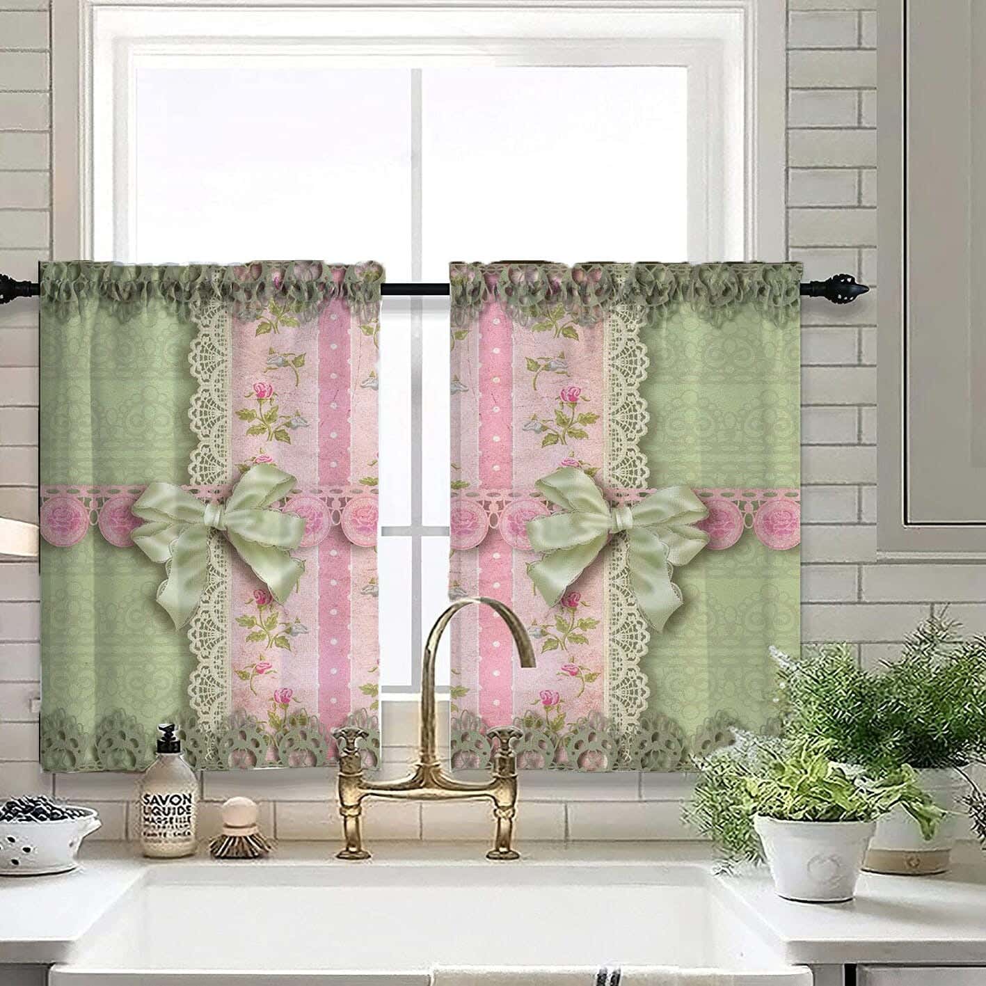 Velvet Kitchen Window Curtain, 2 Pieces, 145×100 Cm - Multicolor