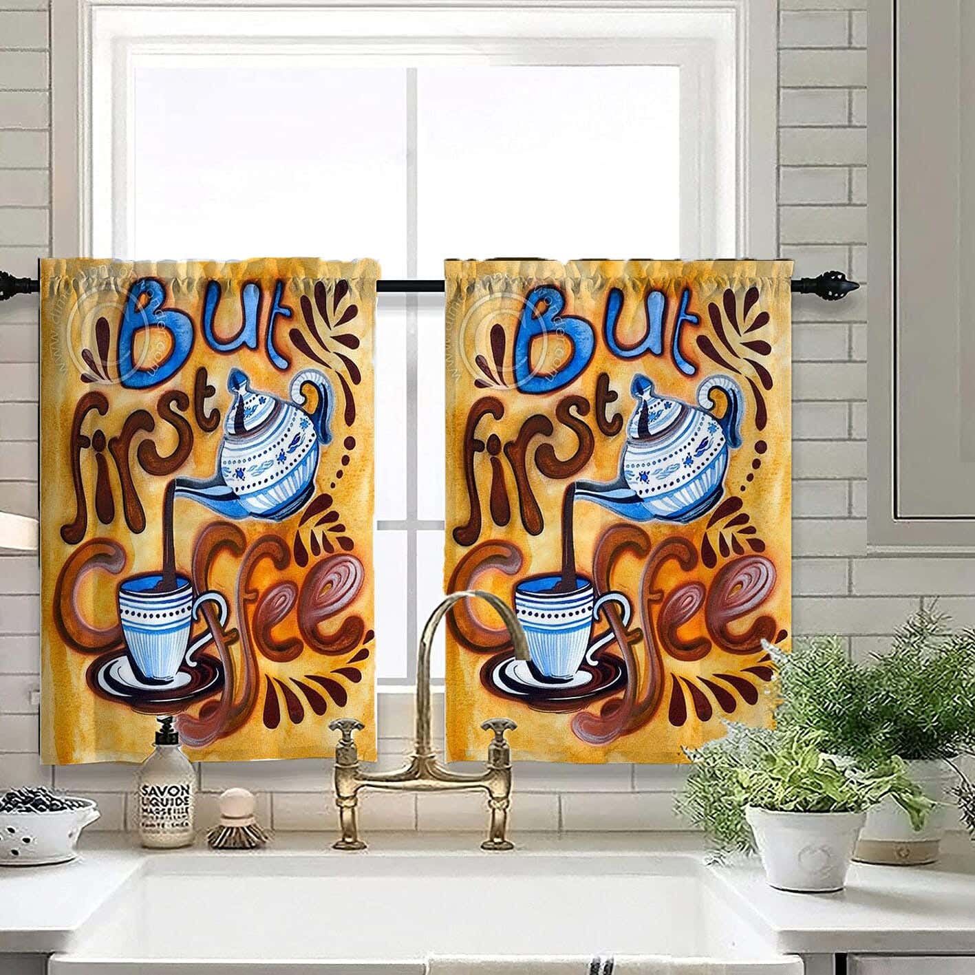 Velvet Kitchen Window Curtain, 2 Pieces, 145×100 Cm - Multicolor