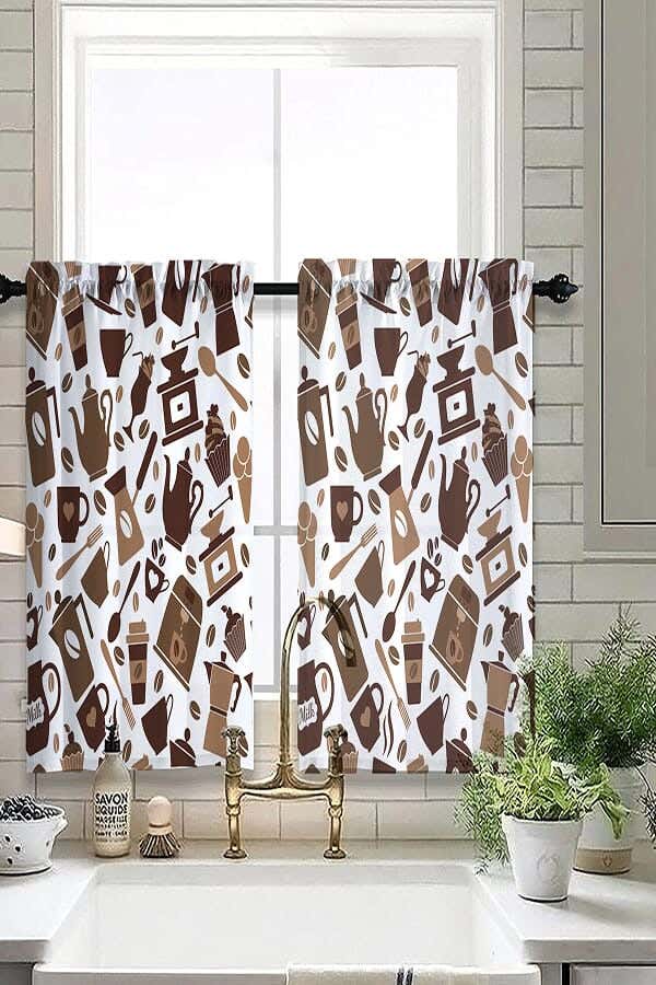 Velvet Kitchen Window Curtain, 2 Pieces, 145×100 Cm - Multicolor