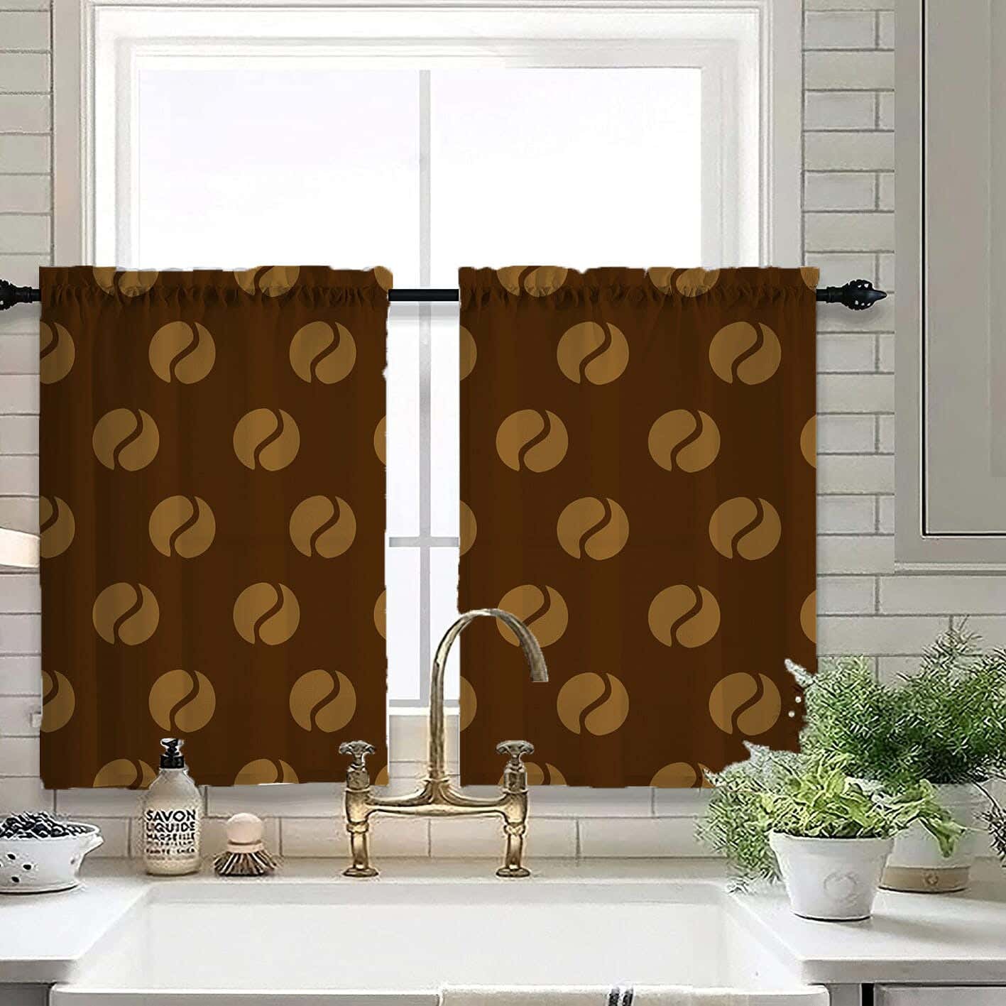 Velvet Kitchen Window Curtain, 2 Pieces, 145×100 Cm - Multicolor