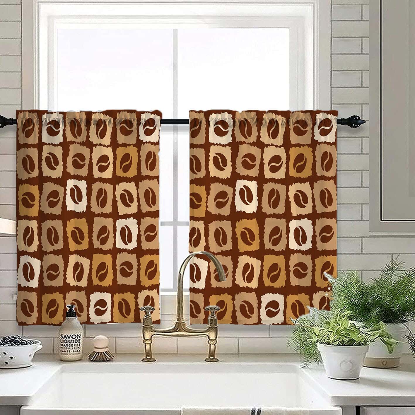 Velvet Kitchen Window Curtain, 2 Pieces, 145×100 Cm - Multicolor