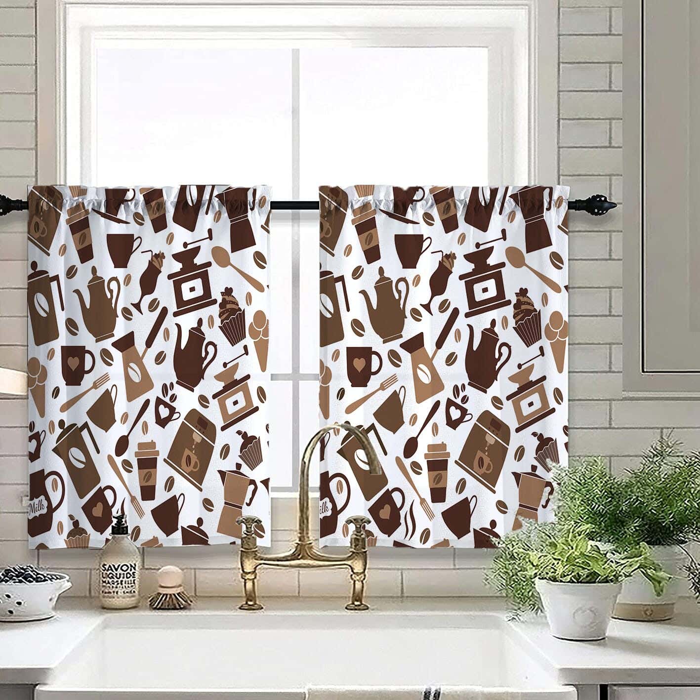 Velvet Kitchen Window Curtain, 2 Pieces, 145×100 Cm - Multicolor