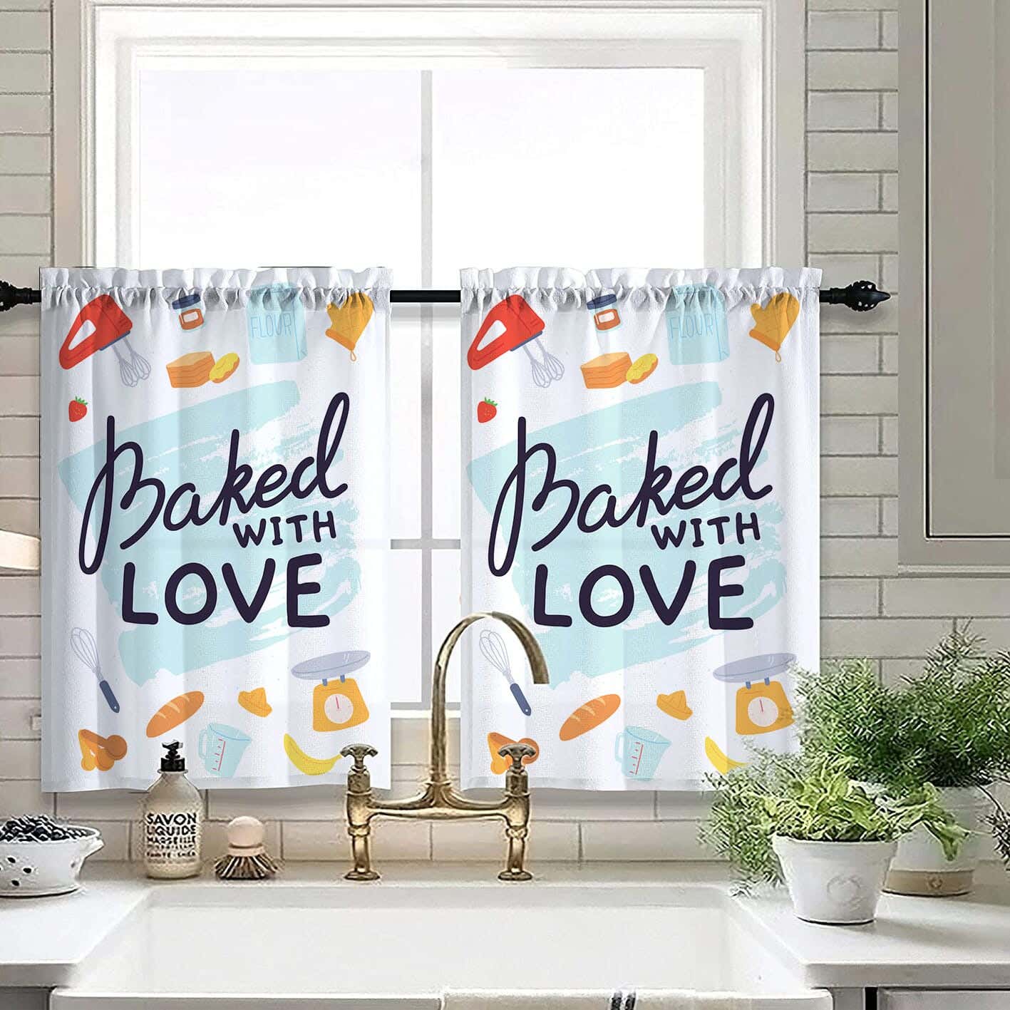 Velvet Kitchen Window Curtain, 2 Pieces, 145×100 Cm - Multicolor