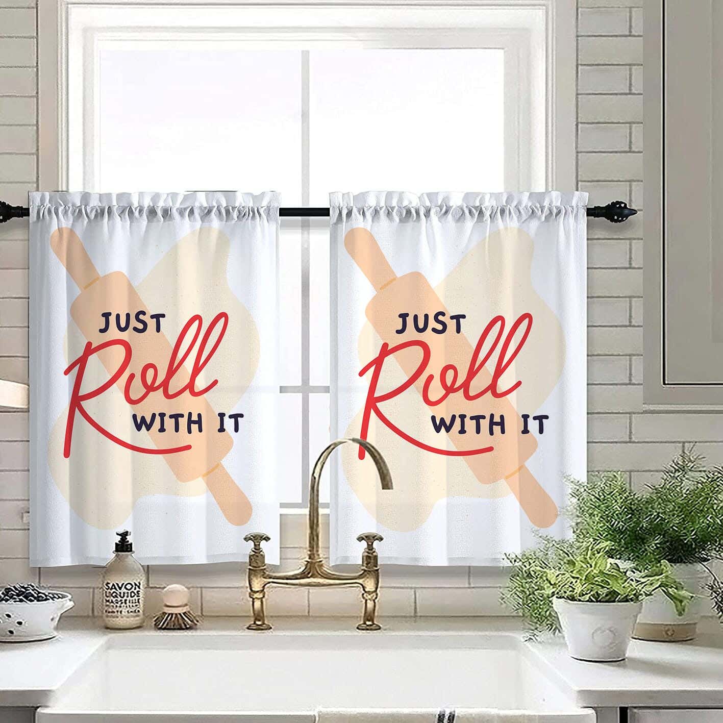 Velvet Kitchen Window Curtain, 2 Pieces, 145×100 Cm - Multicolor