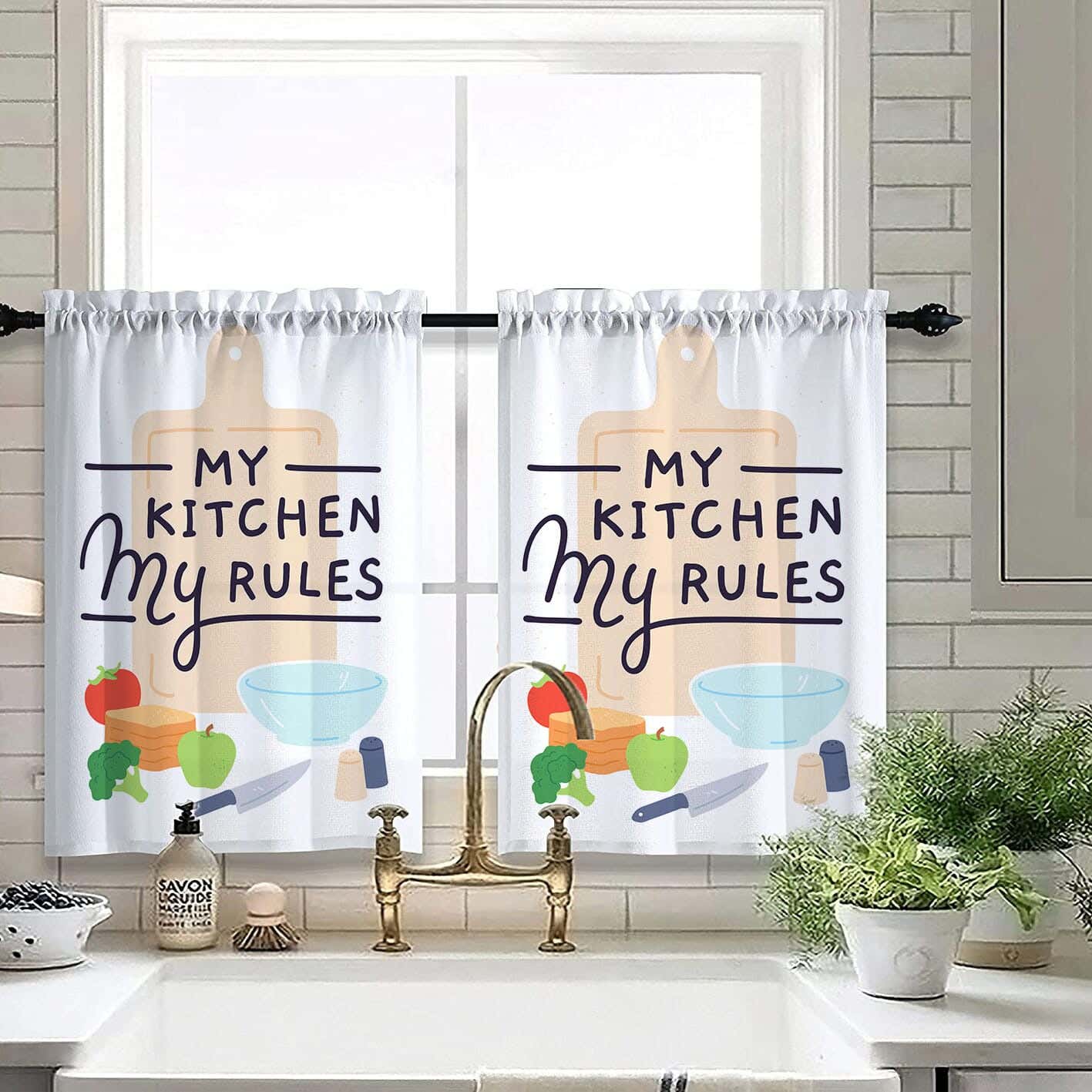 Velvet Kitchen Window Curtain, 2 Pieces, 145×100 Cm - Multicolor