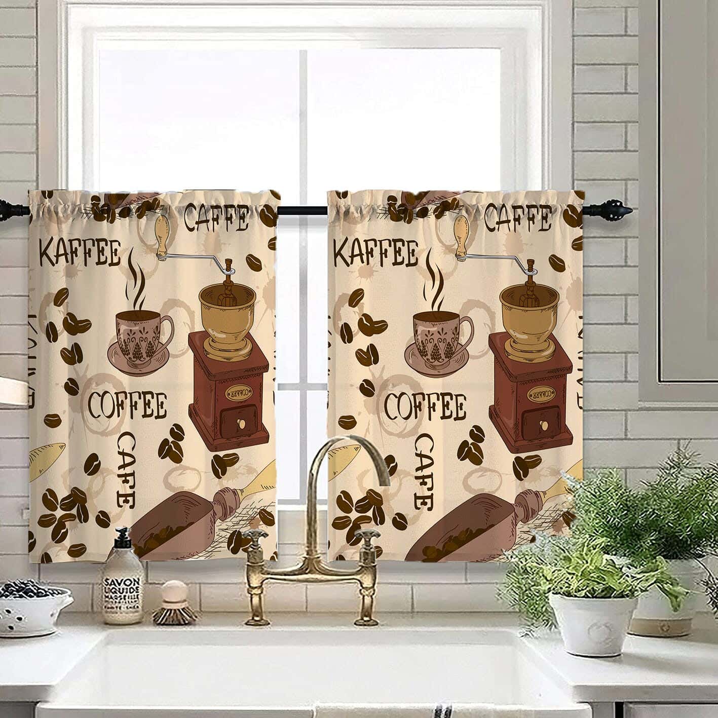 Velvet Kitchen Window Curtain, 2 Pieces, 145×100 Cm - Multicolor