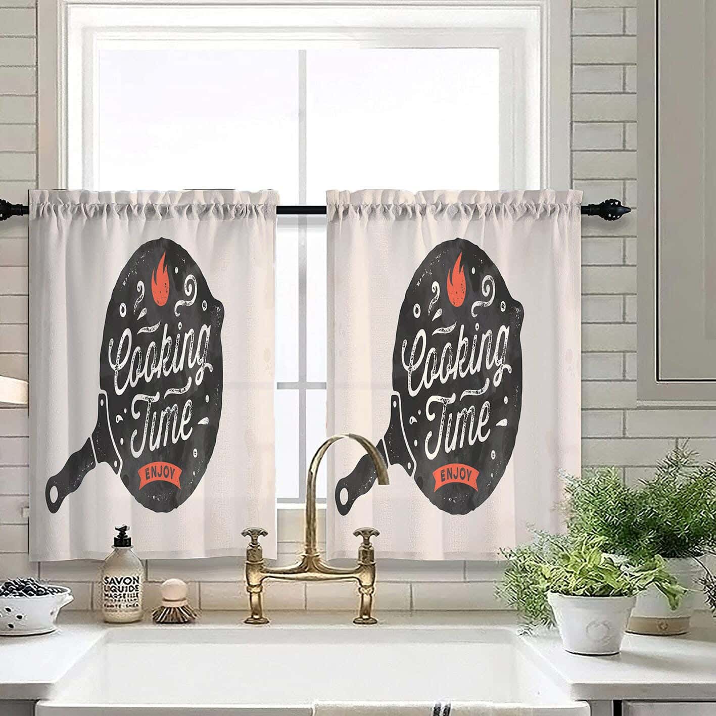 Velvet Kitchen Window Curtain, 2 Pieces, 145×100 Cm - Multicolor