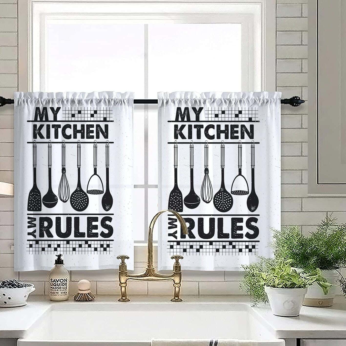 Velvet Kitchen Window Curtain, 2 Pieces, 145×100 Cm - Multicolor