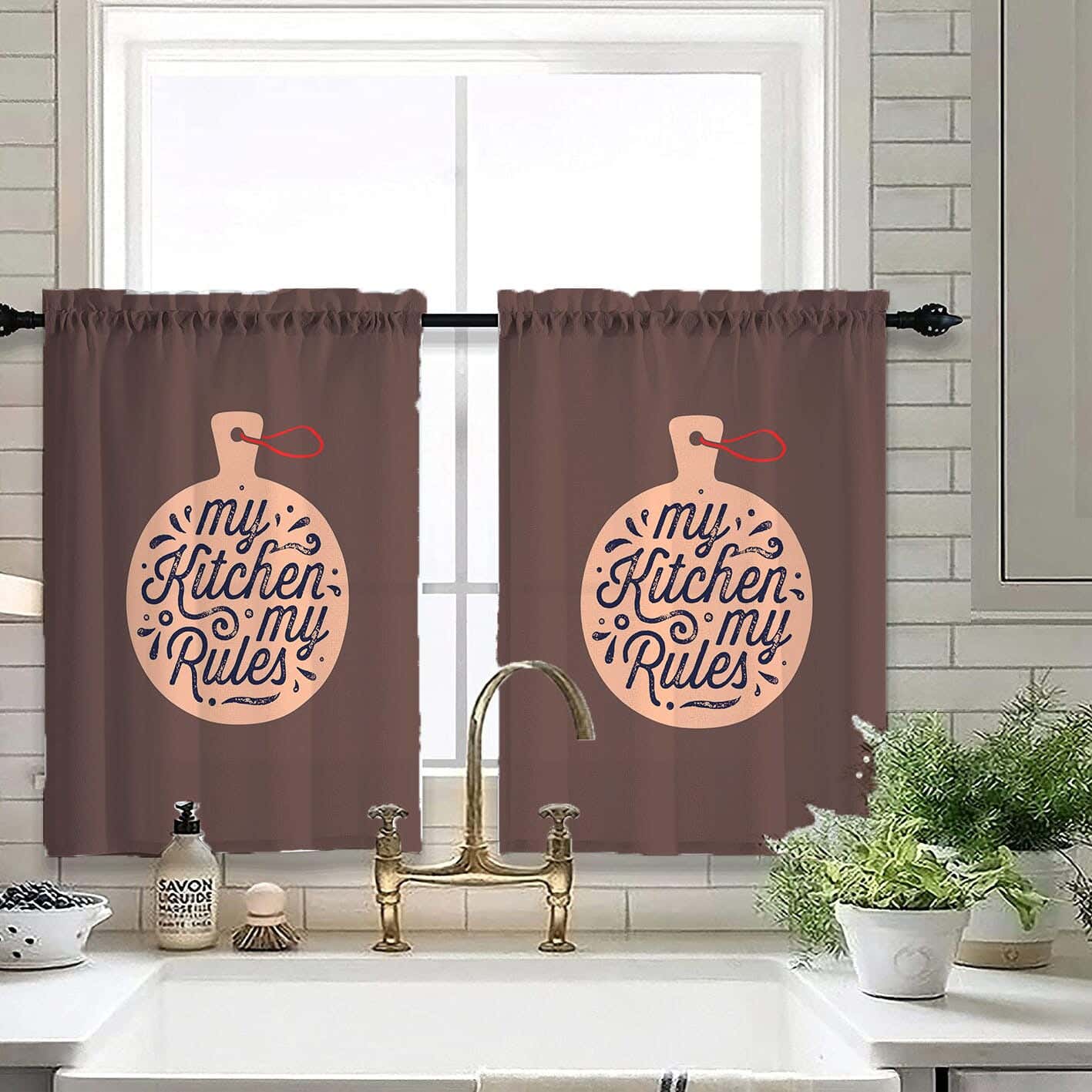 Velvet Kitchen Window Curtain, 2 Pieces, 145×100 Cm - Multicolor