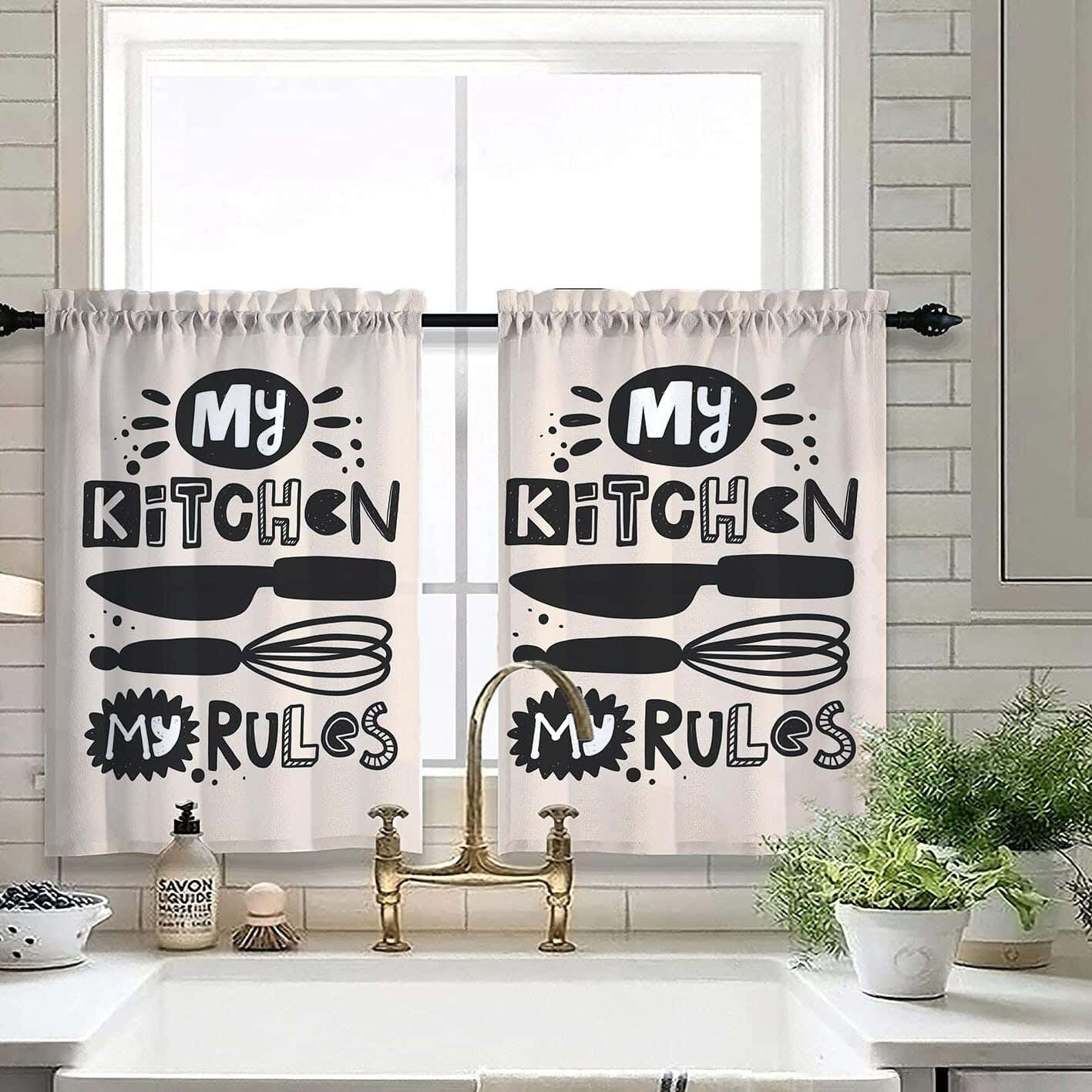 Velvet Kitchen Window Curtain, 2 Pieces, 145×100 Cm - Multicolor
