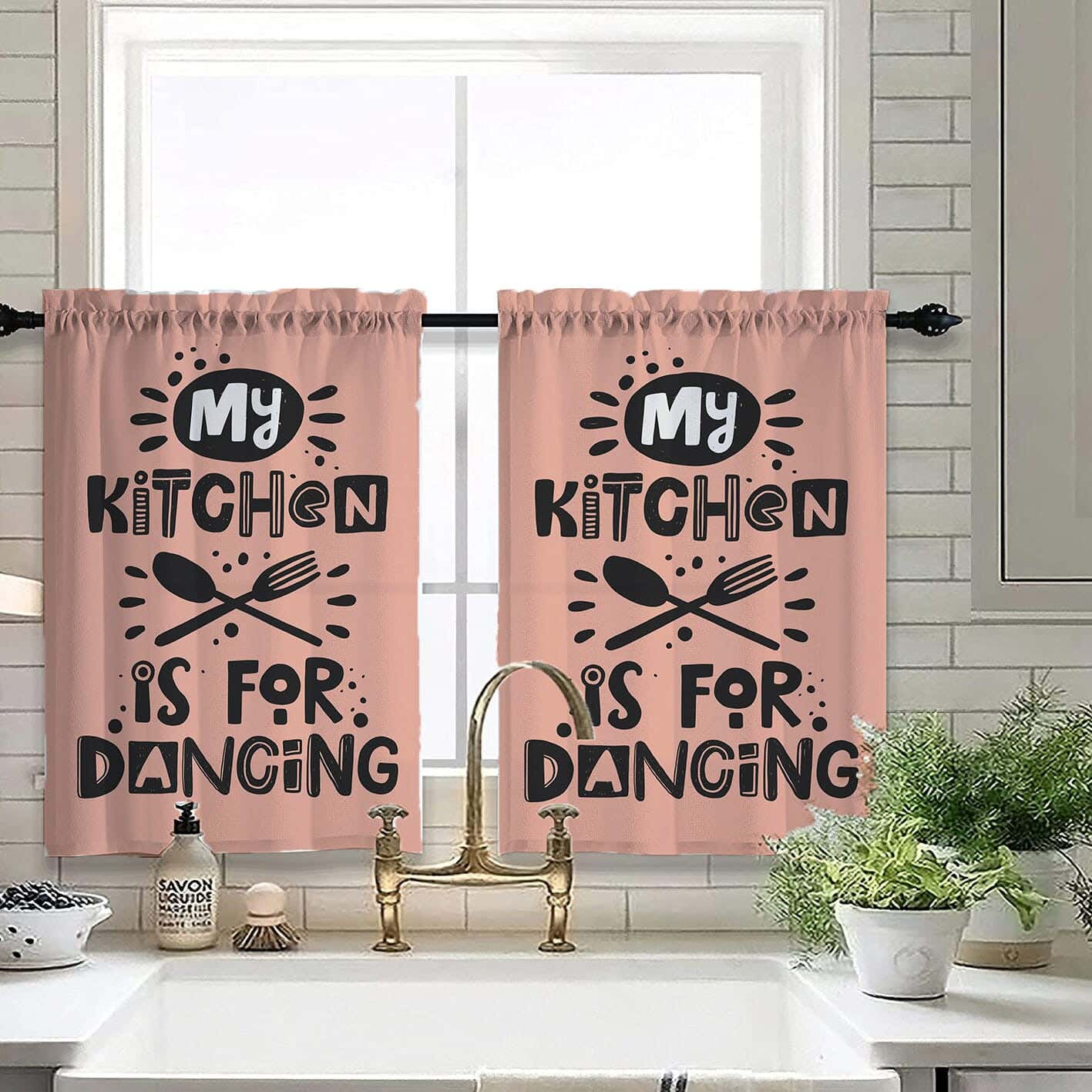 Velvet Kitchen Window Curtain, 2 Pieces, 145×100 Cm - Multicolor