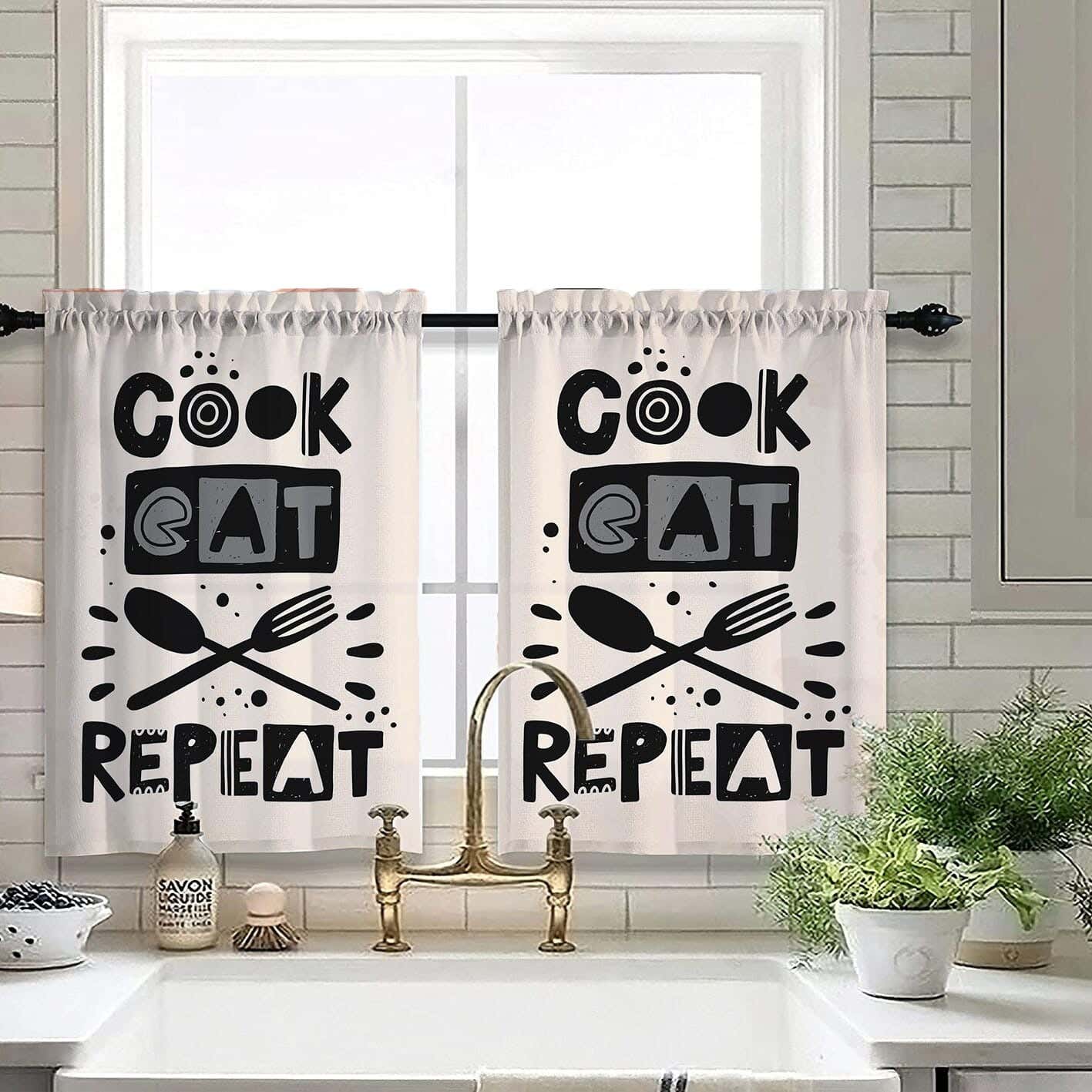 Velvet Kitchen Window Curtain, 2 Pieces, 145×100 Cm - Multicolor