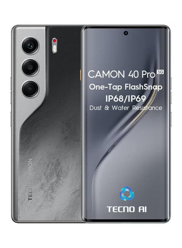 Tecno Camon 40 Pro Dual Sim 5G Smartphone, 256Gb, 12Gb Ram - Galaxy Black (Middle East Version)