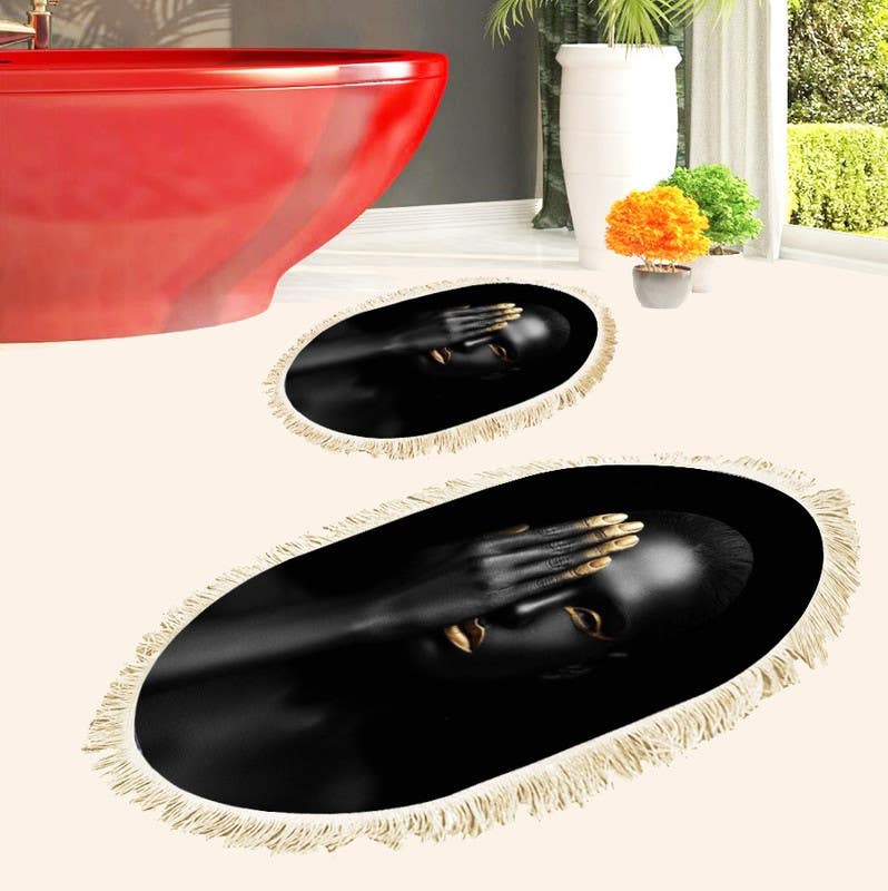 Velvet Bathroom Mat Set, 2 Pieces - Multicolor