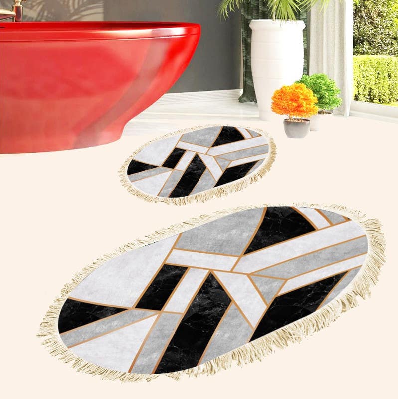Velvet Bathroom Mat Set, 2 Pieces - Multicolor