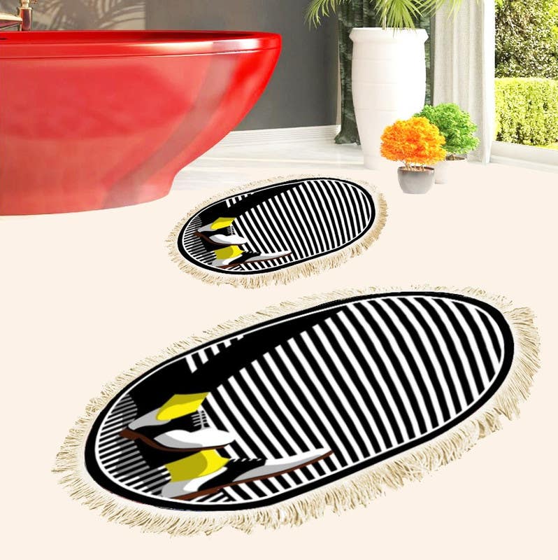 Velvet Bathroom Mat Set, 2 Pieces - Multicolor