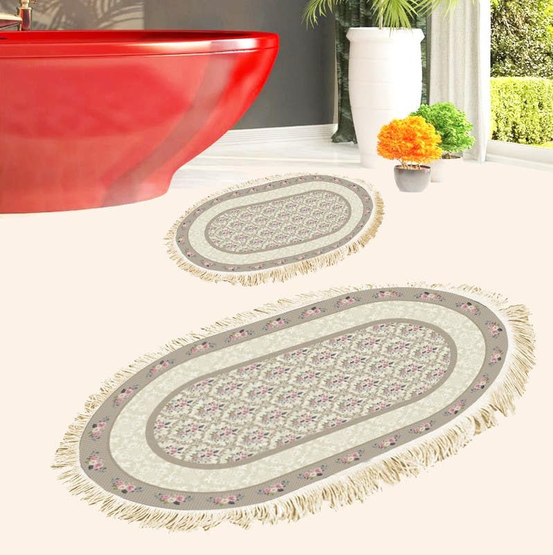 Velvet Bathroom Mat Set, 2 Pieces - Multicolor