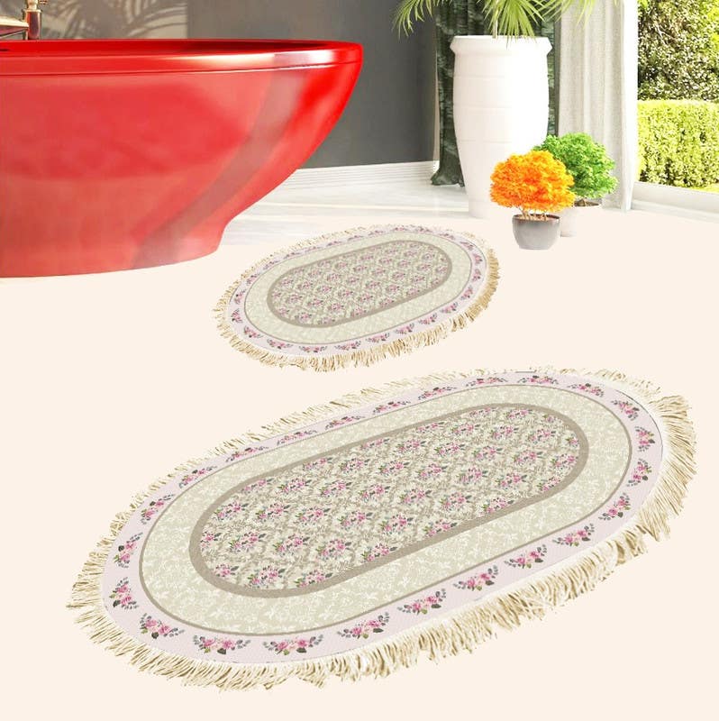 Velvet Bathroom Mat Set, 2 Pieces - Multicolor