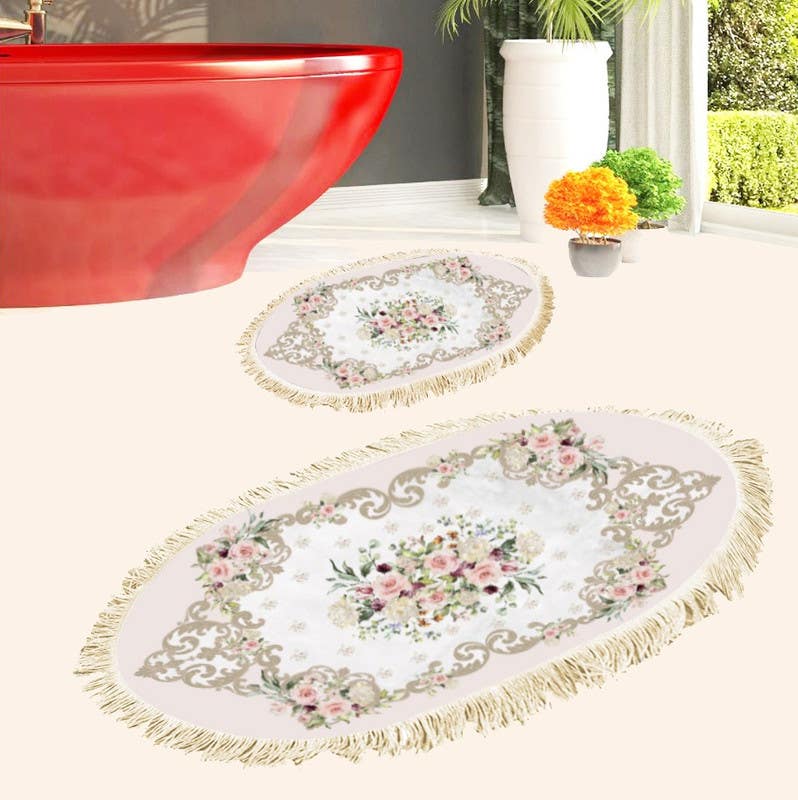 Velvet Bathroom Mat Set, 2 Pieces - Multicolor