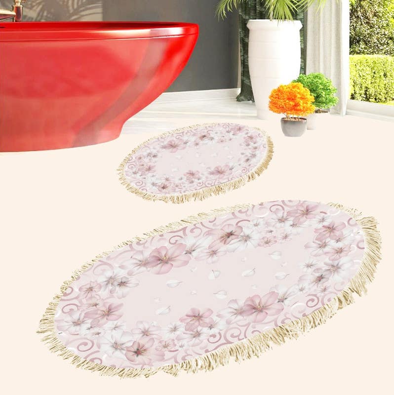 Velvet Bathroom Mat Set, 2 Pieces - Multicolor