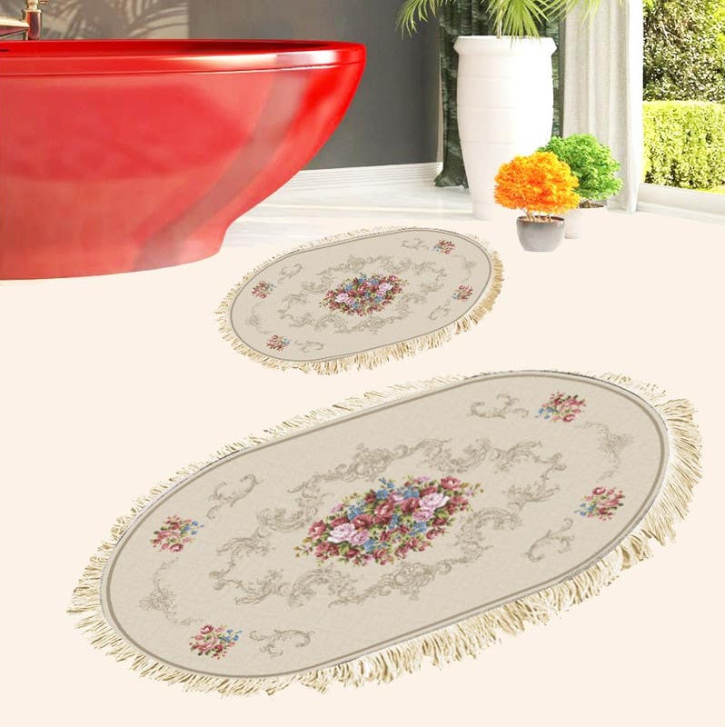 Velvet Bathroom Mat Set, 2 Pieces - Multicolor