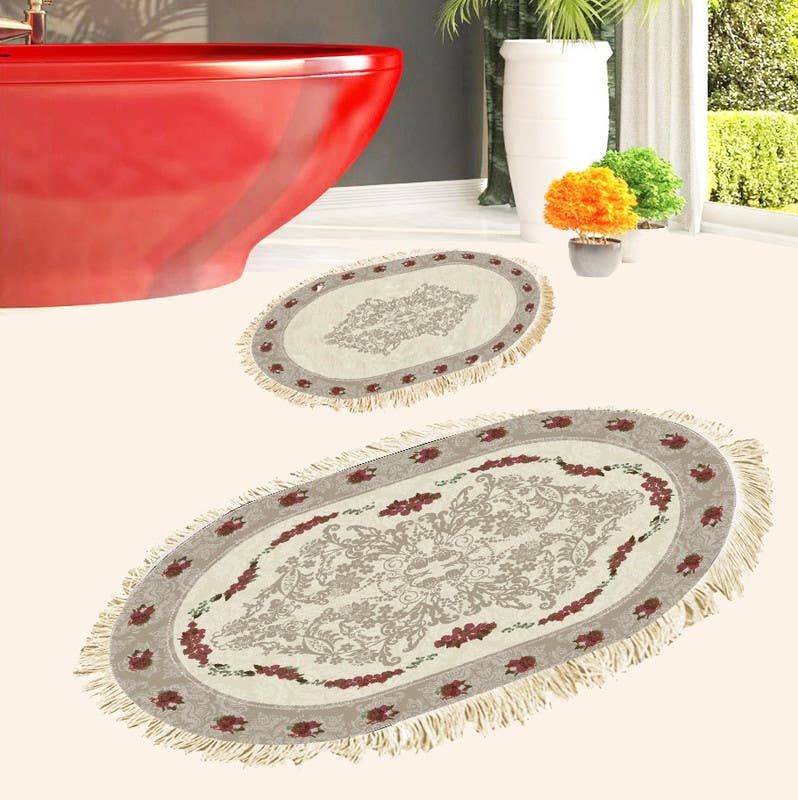 Velvet Bathroom Mat Set, 2 Pieces - Multicolor