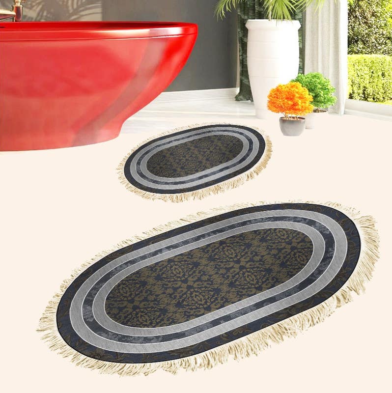 Velvet Bathroom Mat Set, 2 Pieces - Multicolor